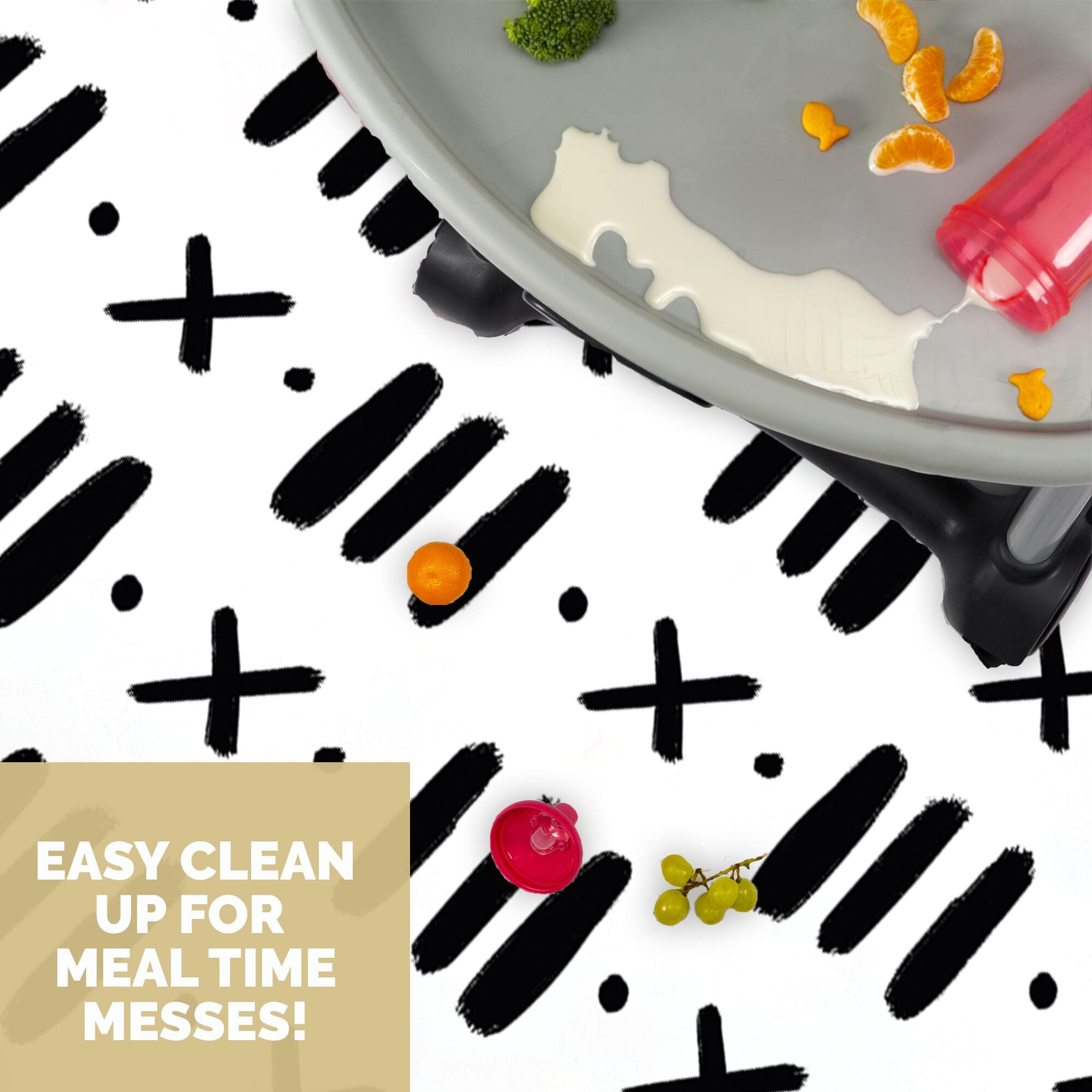 JumpOff Jo - Large 51x51 Inch Waterproof & Washable Baby Splat Mat for High Chairs, Booster Seats & Tables - Protects Floors & Carpets from Food Spills, Messy Crafts - Black & White Design - Perfect for Mealtime, Arts & Crafts, Playtime