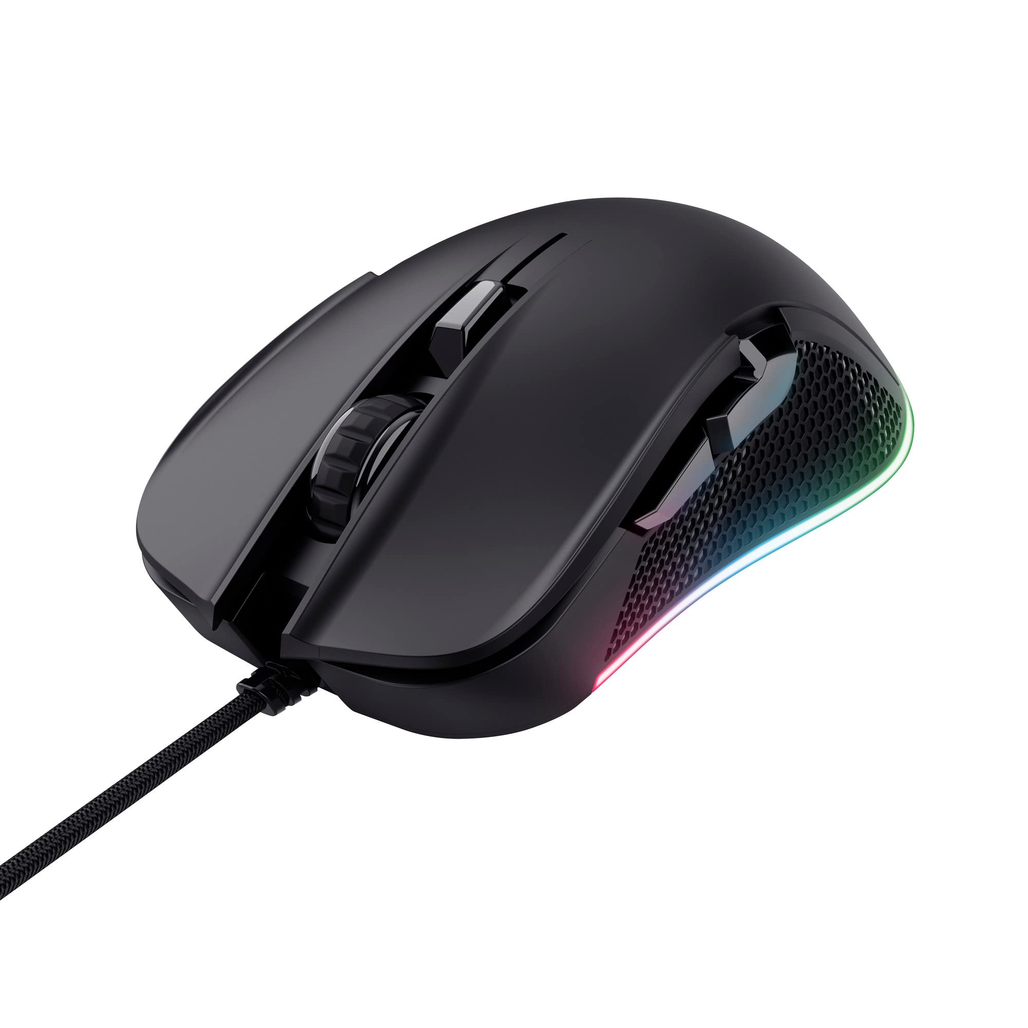 Trust GXT 922 Ybar Gaming Mouse - 200-7200 DPI Adjustable, RGB LED Backlit, 6 Programmable Buttons with Advanced Software, 2.1m Braided USB Cable for PC, Laptop, Mac (Black) - Perfect for FPS, MOBA & MMO Gaming