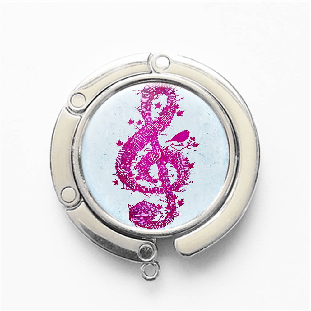 RhyNSky Foldable Handbag Hook Purse Hanger - Music Note Design for Tables & Desks (Model C1393) | Perfect for Restaurants, Bars, and Home Use