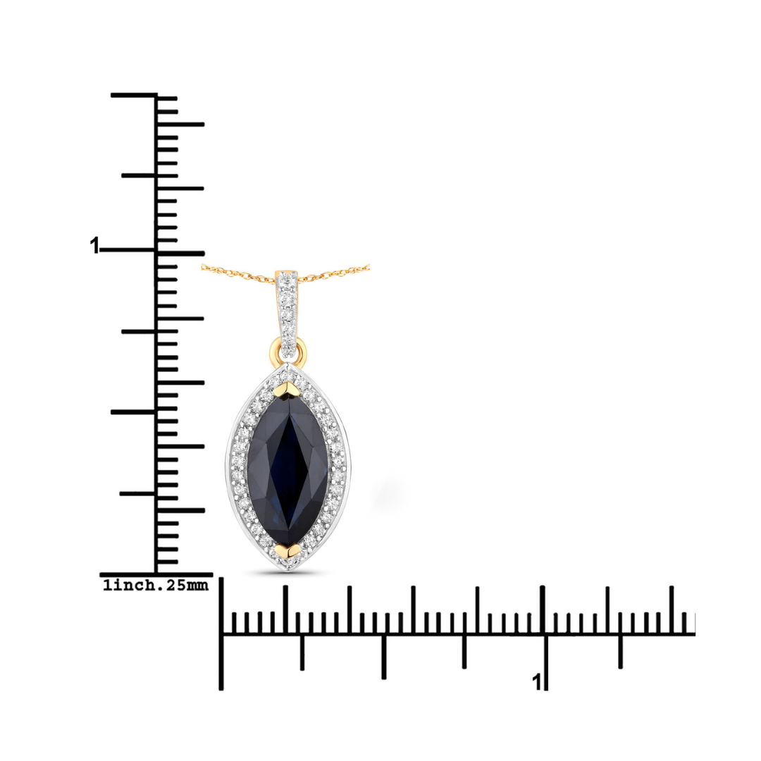 10K Blue Sapphire and Diamond Marquise Pendant Necklace - Genuine Sterling Silver Jewelry for Women - Perfect for Weddings, Anniversaries & Special Occasions