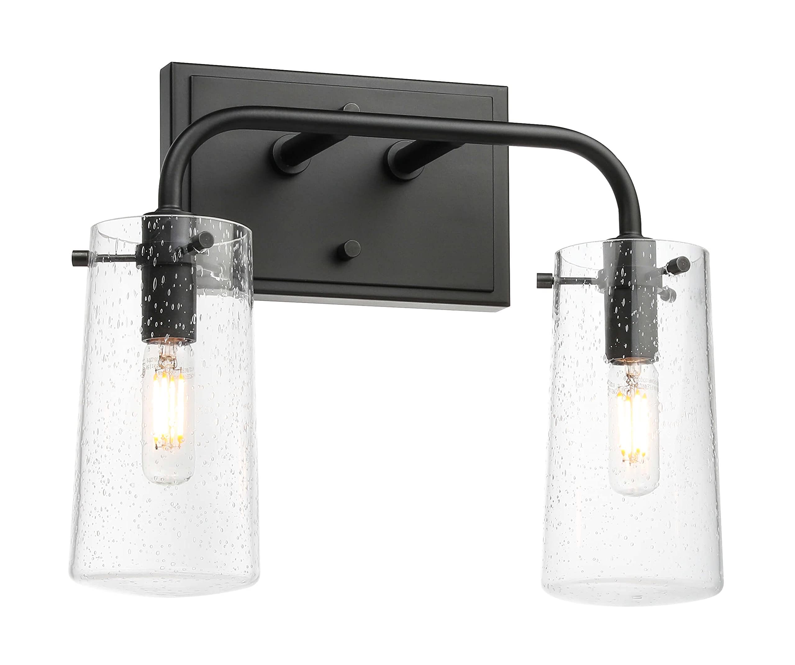 XiNBEi Modern 2-Light Bathroom Vanity Light Fixture with Seeded Glass, Matte Black Wall Mounted Mirror Lighting - Perfect for Bathroom, Powder Room & Dressing Room Makeup Area (Model XB-W1283-2-MB)