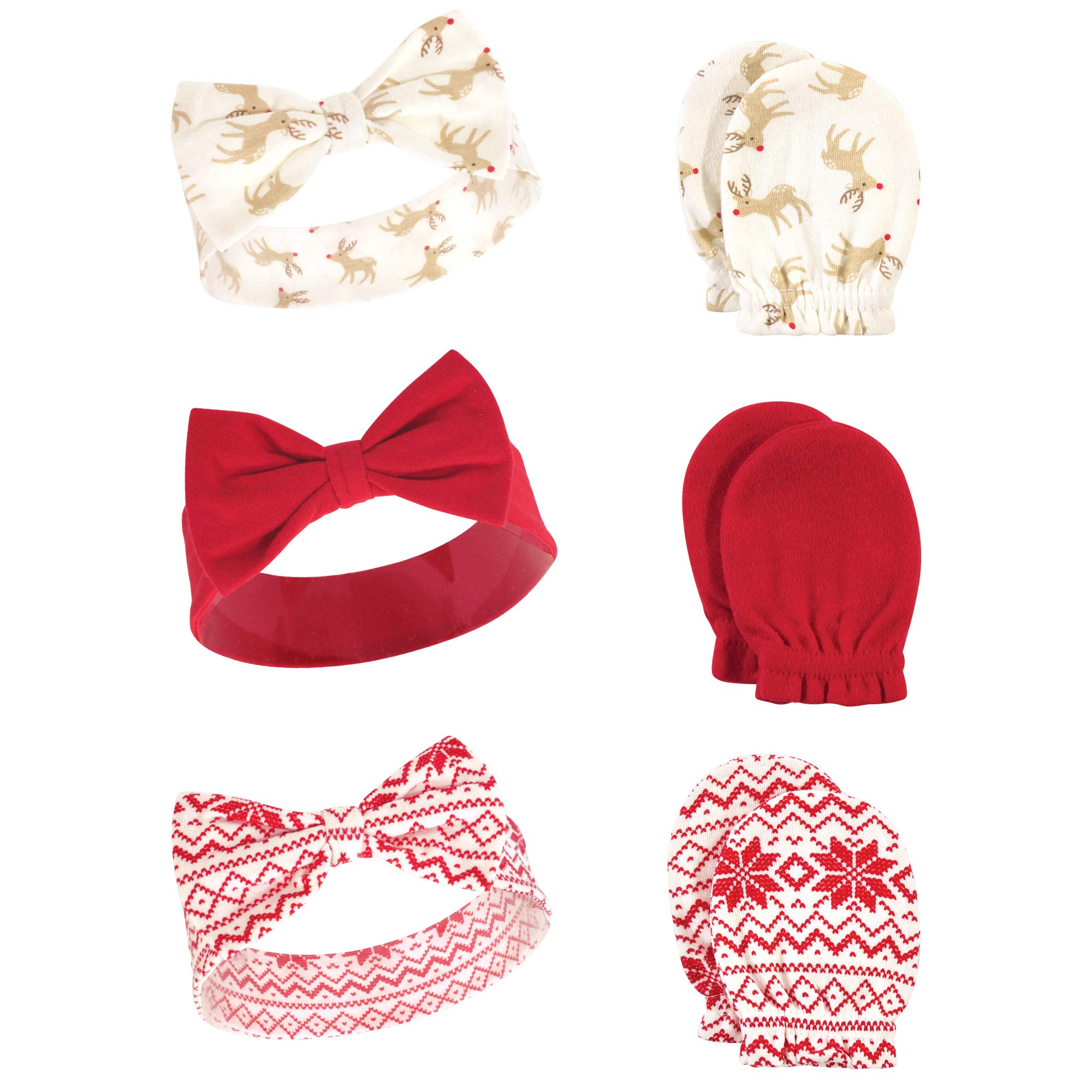 Hudson Baby Girls' Cotton Headband & Mittens Set for Newborns
