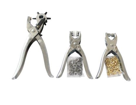 3-Piece Revolving Hole Punch, Eyelet Plier & Snap Press Tool Kit with Grommets and Pliers (Set A) - Perfect for Leather Craft, DIY Projects, and Fabric Repair