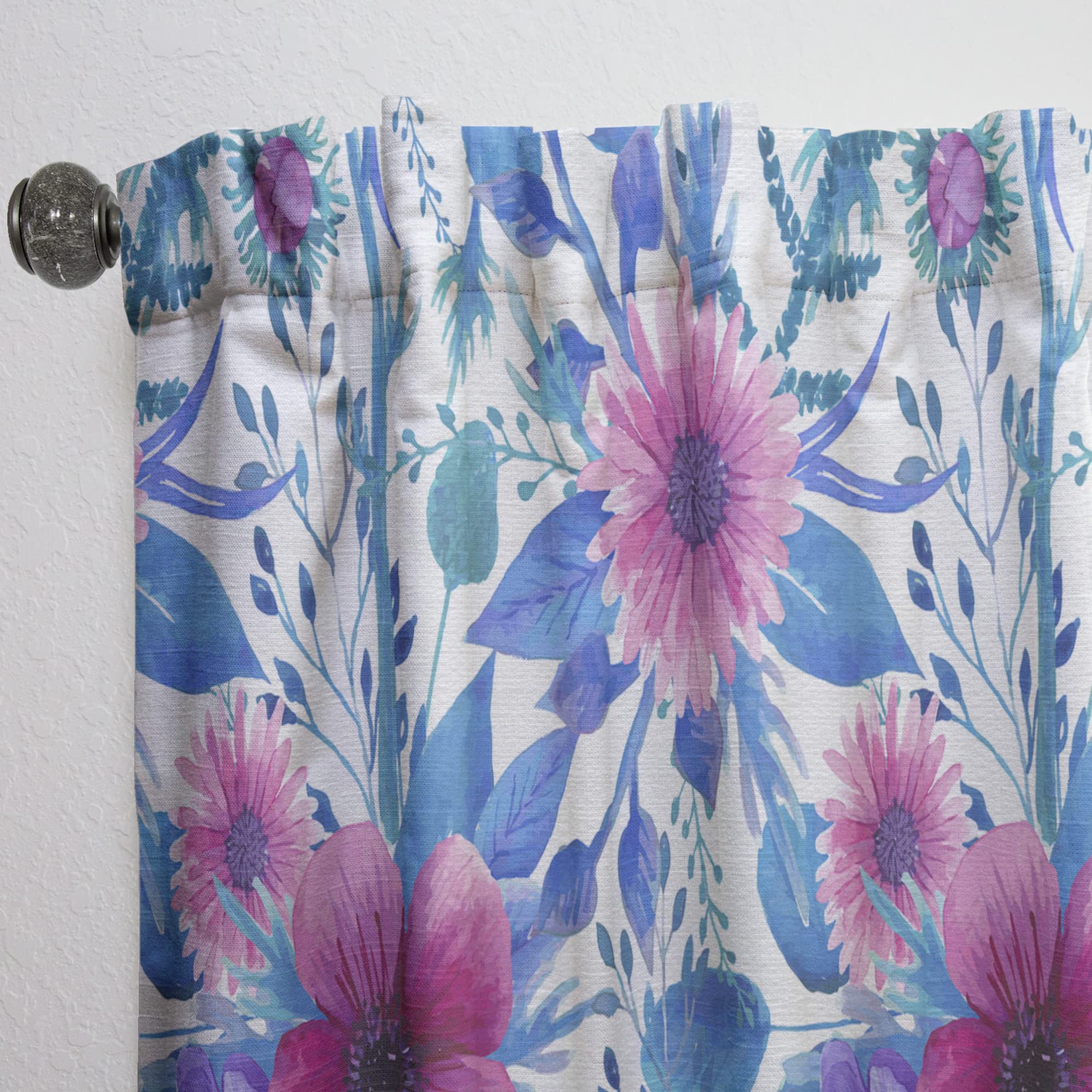 DesignQ Thermal Insulated Curtains - Purple Pansies & Blossoming Daisies Pattern - 52x63 Inch Single Panel for Bedroom & Living Room - Blackout Drapes for Energy Efficiency & Privacy