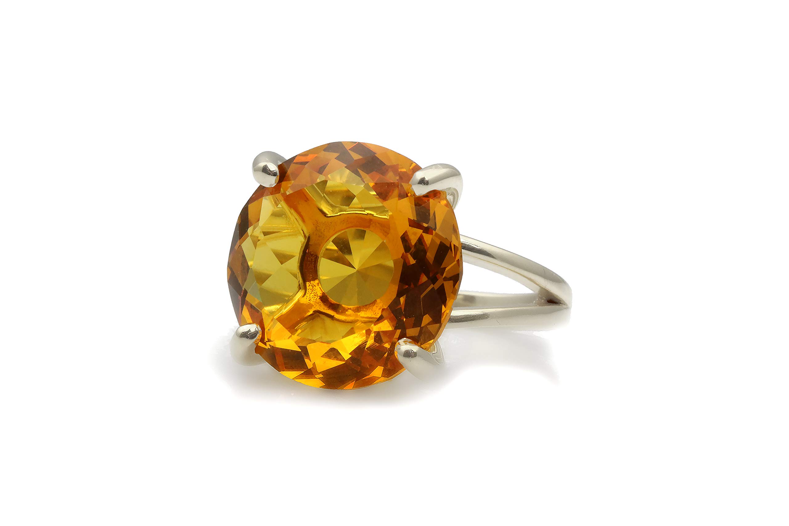 14k Rose Gold Round Citrine Ring (16mm) - Elegant Birthstone Jewelry for Women - Perfect for Birthdays, Anniversaries & Special Occasions - Gift Ready with Signature Box