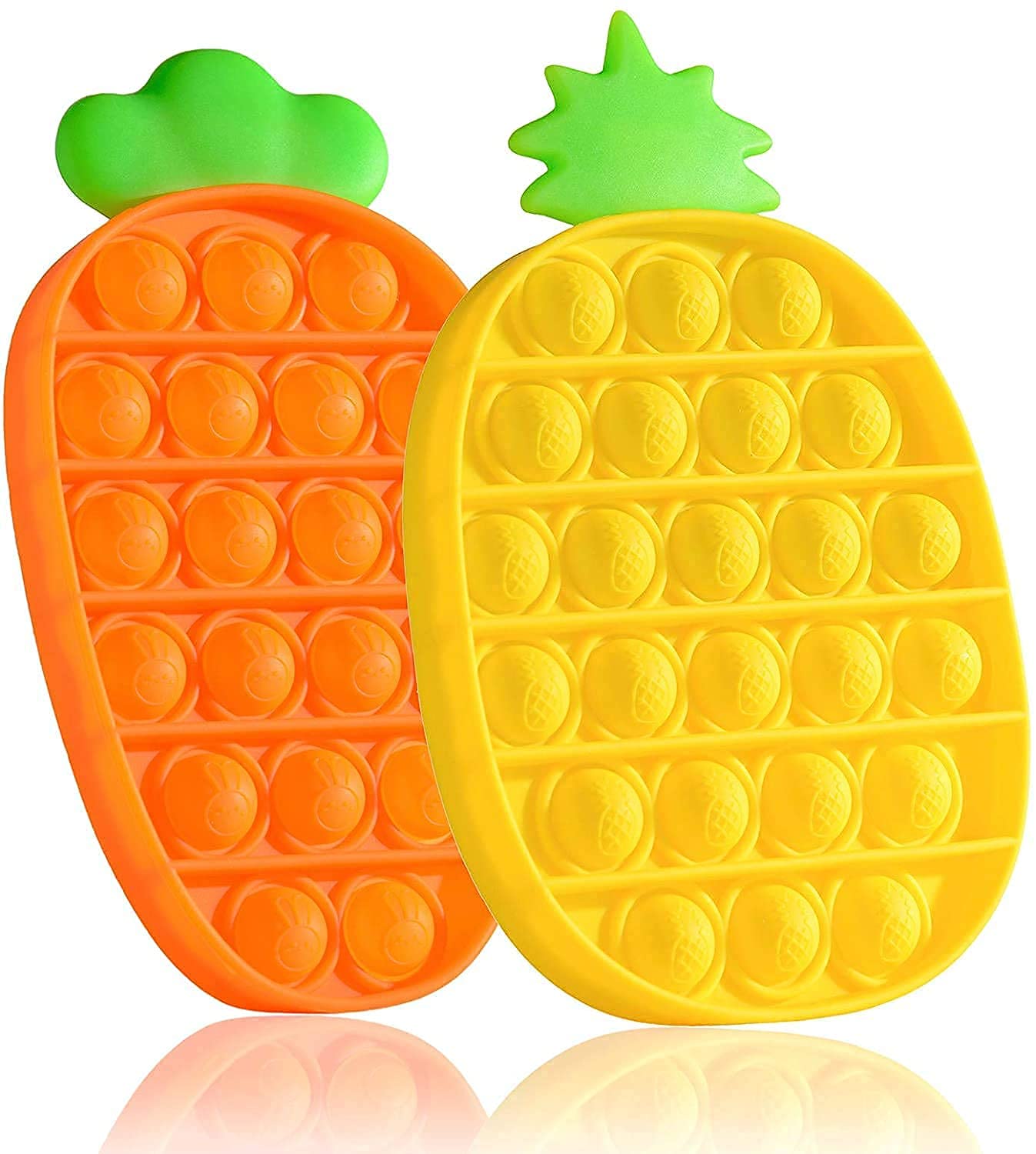 Pineapple Carrot Sensory Fidget Toys for Kids - 2 Pack Cute Fruit Push Bubble Poppers, Stress Relief & Focus Tools for Autism & ADD, Perfect for Travel, Classroom, Pool & Bath Games
