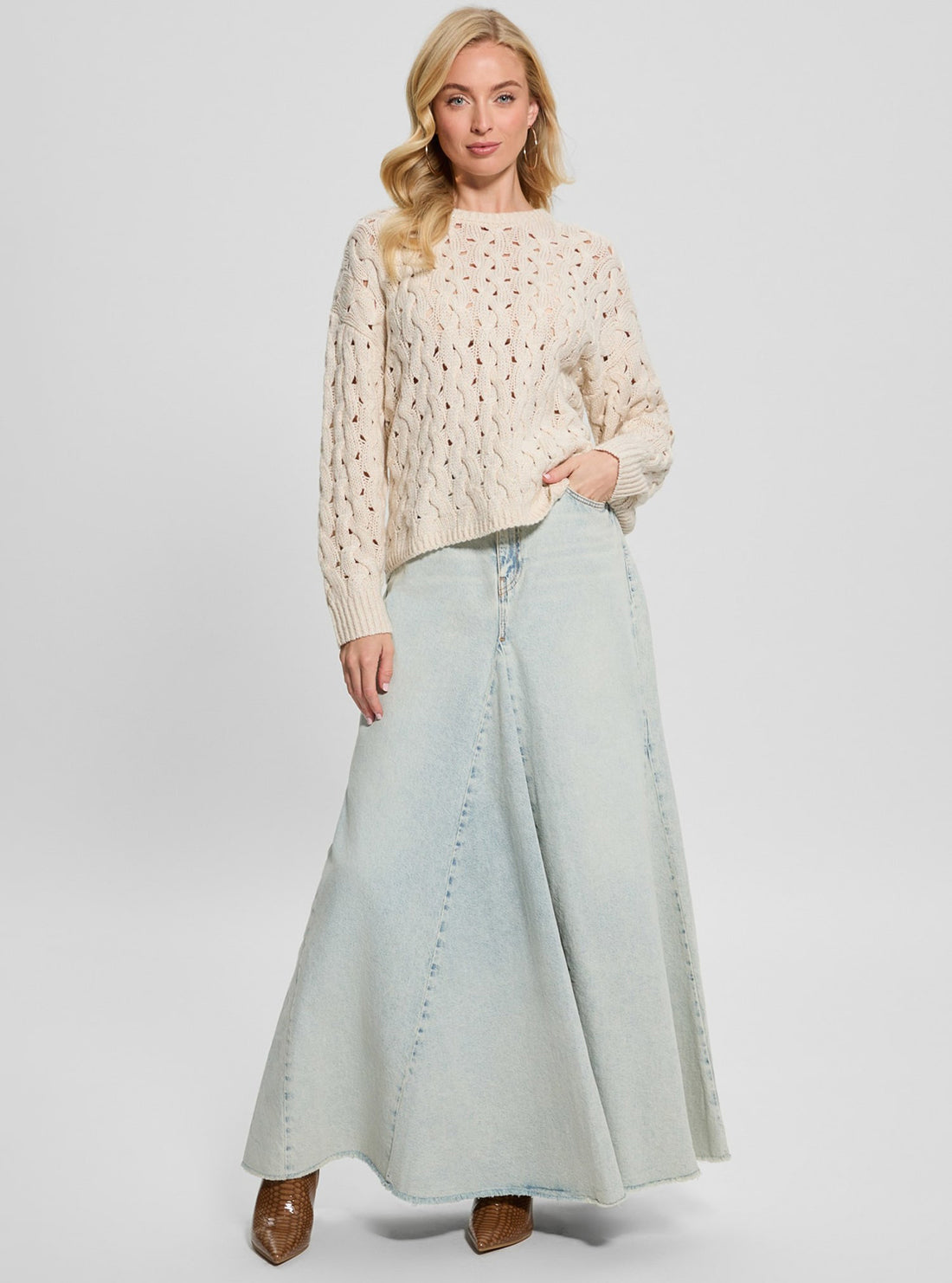 Beige Tawnya Knit Jumper for Women - Soft Chunky Cable Knit Sweater - Cozy Winter Pullover for Casual Outfits & Holiday Gatherings