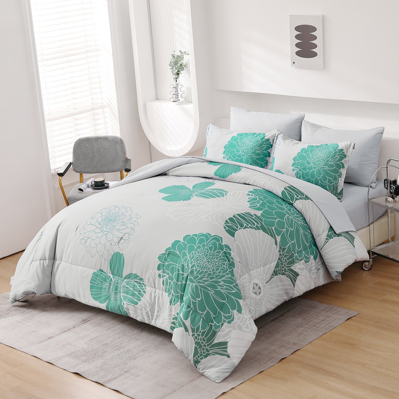 Floral Winter Comforter Set King Size - Ultra Soft Quilted Bedding with Pillowcases | Cozy Warm Bedroom Decor for Cold Weather