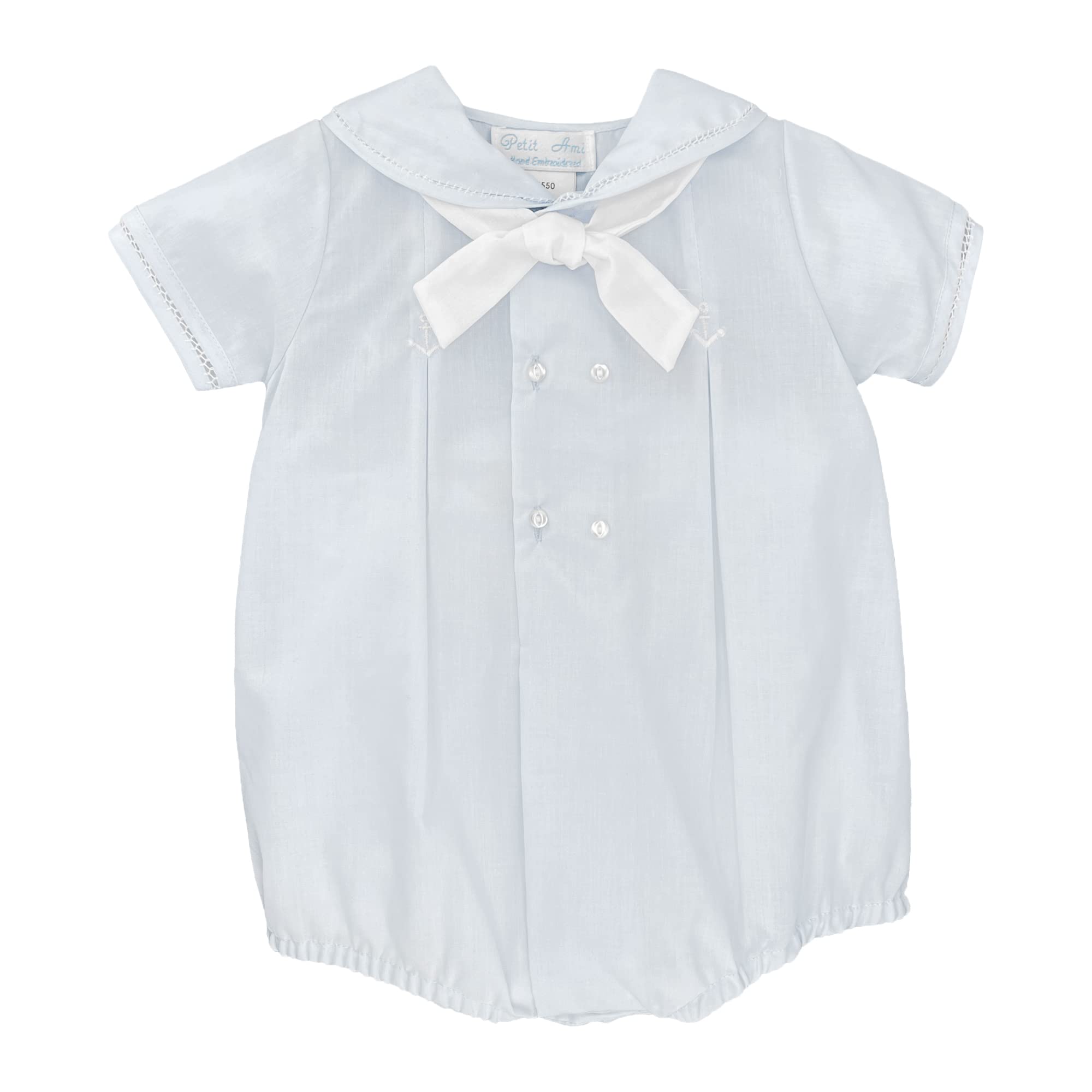 Baby Boys' Sailor Romper with Embroidered Anchors - Cute Nautical Outfit for Newborns & Infants - Perfect for Photo Shoots, Parties & Summer Outings