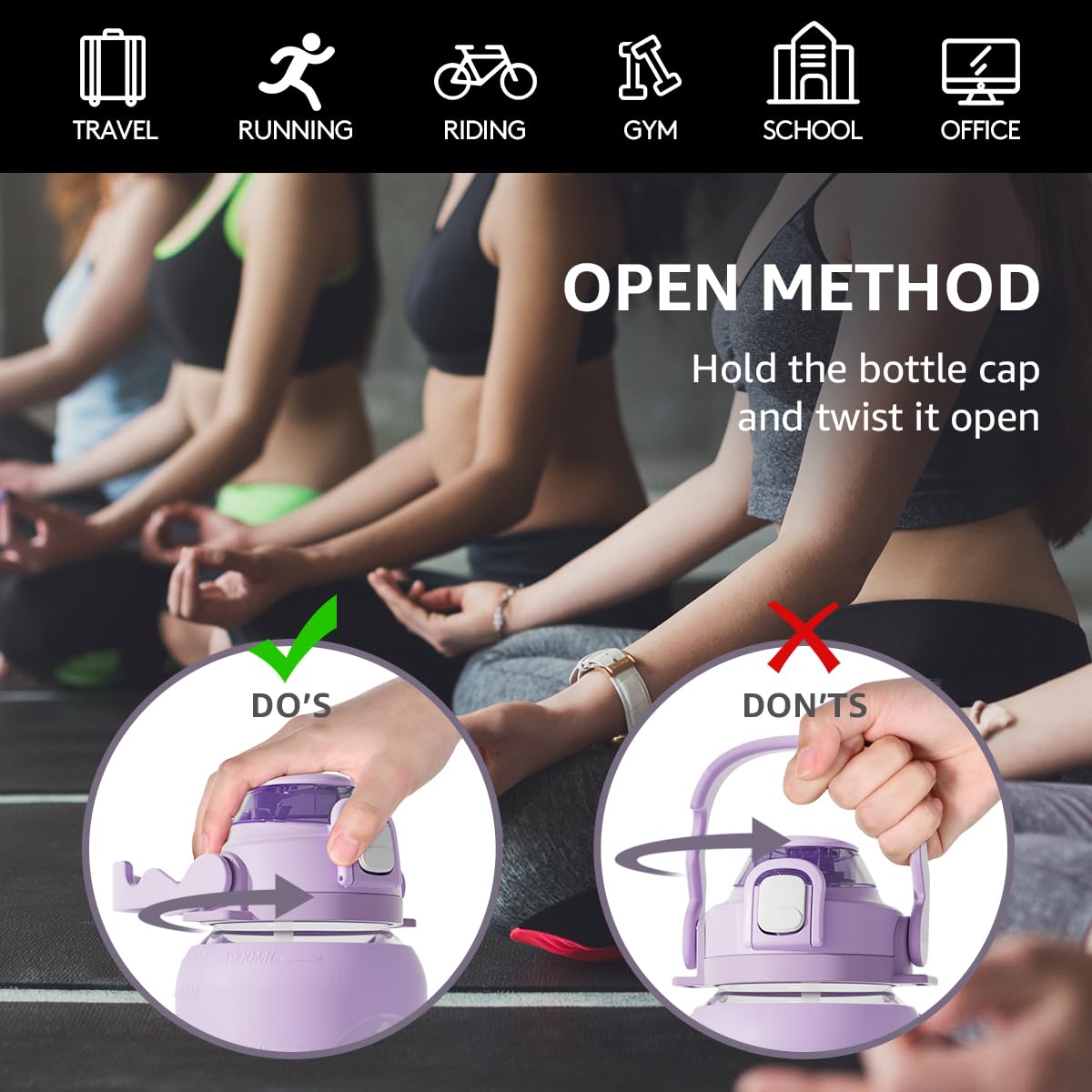 64Oz Glass Water Bottle with Straw Lid & Handle - Half Gallon Motivational Water Bottle with Time Marker, Silicone Sleeve & Strap - Large Sport Water Jug for Gym, Hiking, Office & Outdoor Activities (Purple)