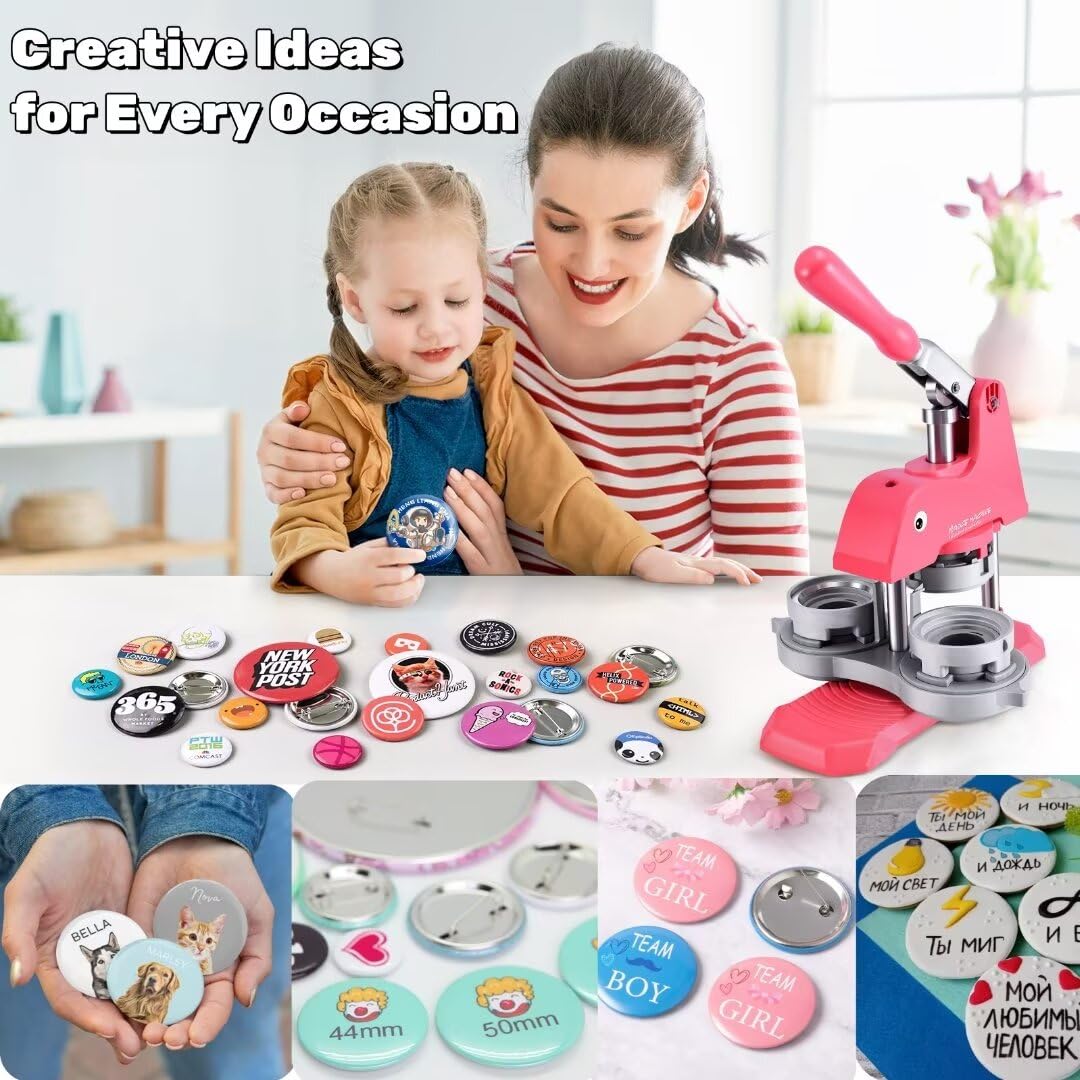Button Pin Maker Machine Kit - 300 Pcs 1'', 1.25'', 2.25'' Badge Press with Dies, Refills & Circle Cutters for DIY Custom Pins - Perfect for Events, Parties, Fundraisers & Craft Projects