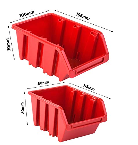 Red Stacking Boxes & Tool Holders Wall Shelf - 79pc Storage System for Garage & Workshop