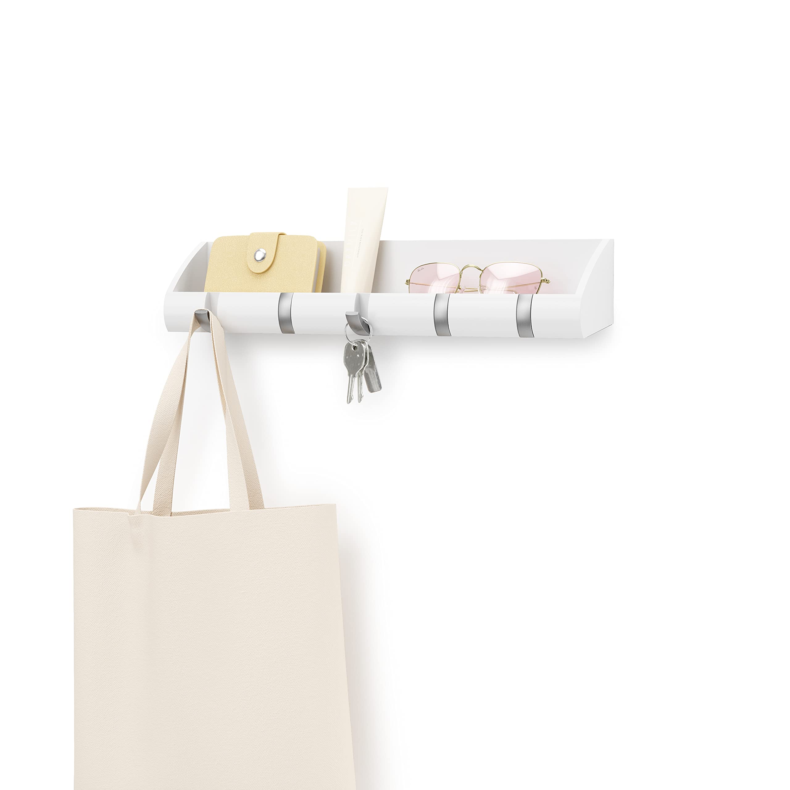 Umbra Cubby Wall Mount Entryway Organizer - White | Stylish Storage for Keys, Mail & Essentials | Perfect for Hallway, Foyer & Small Space Organization