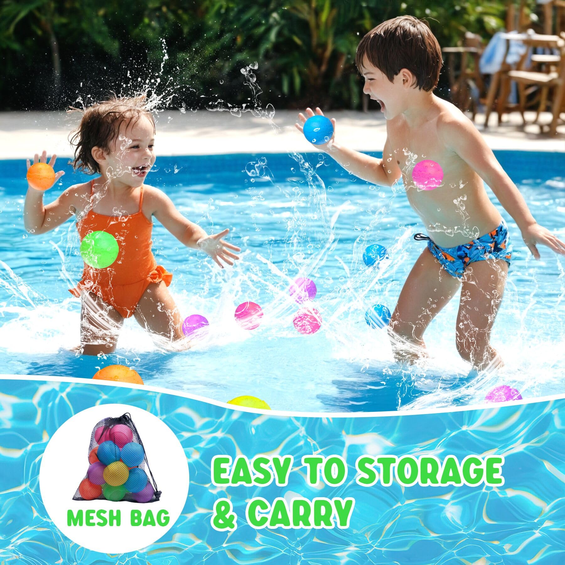 **COSOOS 24 Pack Reusable Water Balloons for Kids - Self-Sealing Refillable Summer Water Toys for Boys & Girls (Ages 3-12) - Fun Outdoor Water Games for Beach, Pool, Backyard & Birthday Parties**