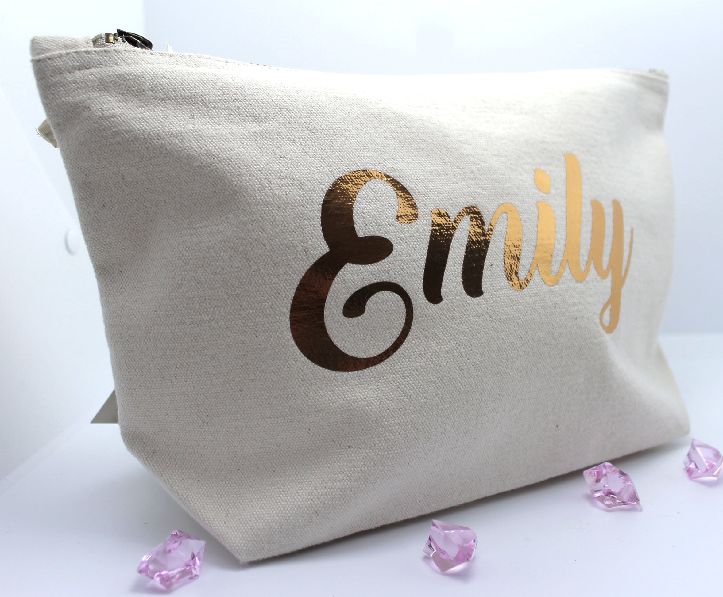 Personalized Makeup Bag with Metallic Copper Print - Custom Name for Christmas, Birthdays & Weddings | Perfect Gift for Cosmetics, Travel & Everyday Use