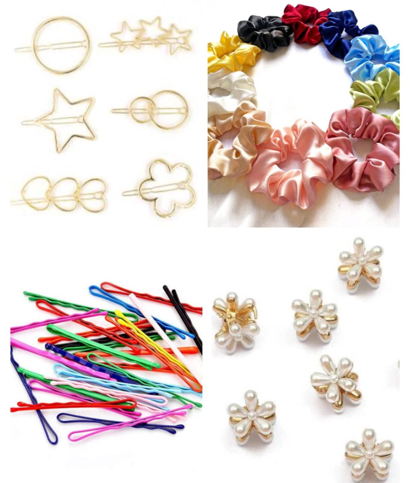 Snowpearl 20-Piece Hair Accessories Set – Plain Scrunchies, Gold Hair Clips, Bobby Pins & Mini Flower Claws for Women & Girls – Perfect for School, Work, Parties & Everyday Styling