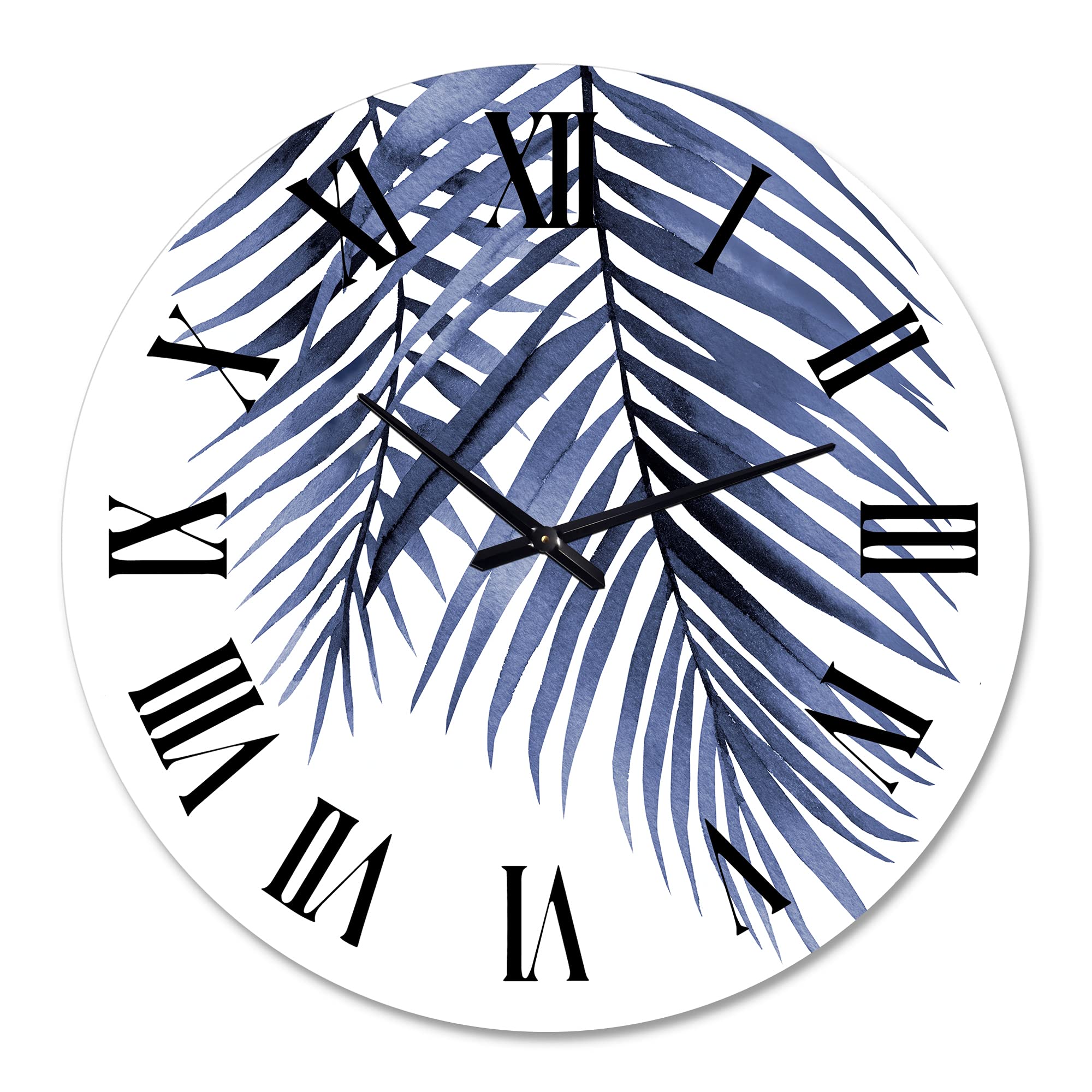 Blue Palm Leaves Abstract Tropical Wall Clock - Large Traditional Floral & Botanical Decor for Kitchen, Living Room, Bedroom - Perfect for Home, Office & Indoor Spaces