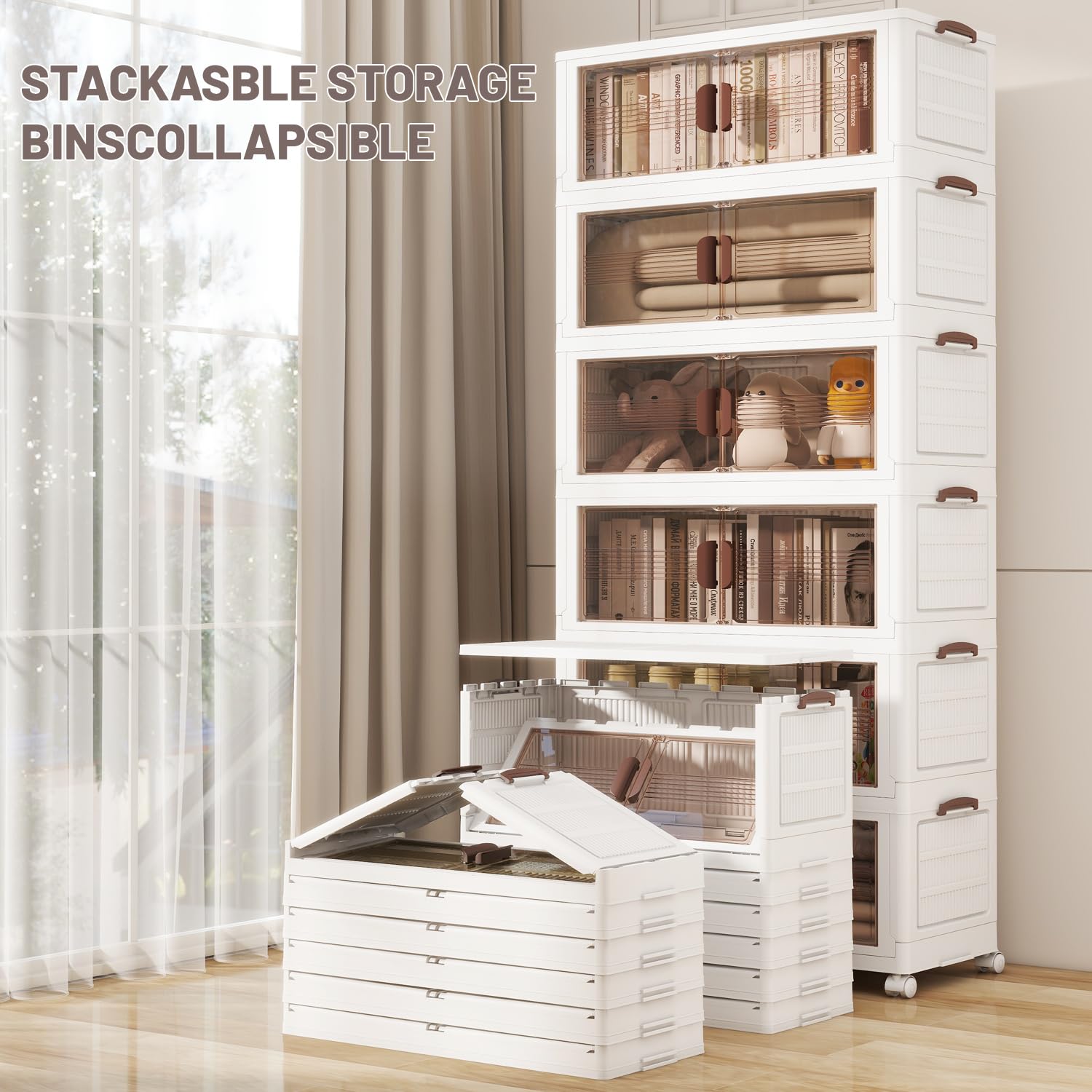 Collapsible Storage Bins with Lid - 5 Pack Large Plastic Organizers for Home Closet & Stackable Storage