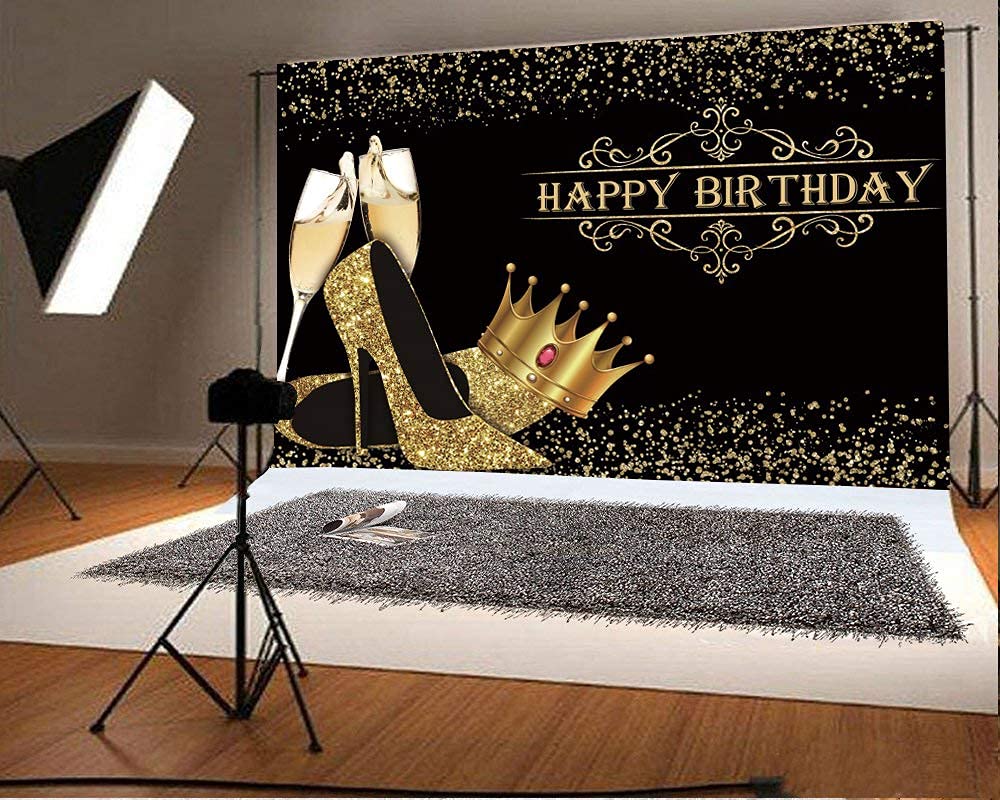 Queen Birthday Backdrop with Crown & Heels for Party Decor