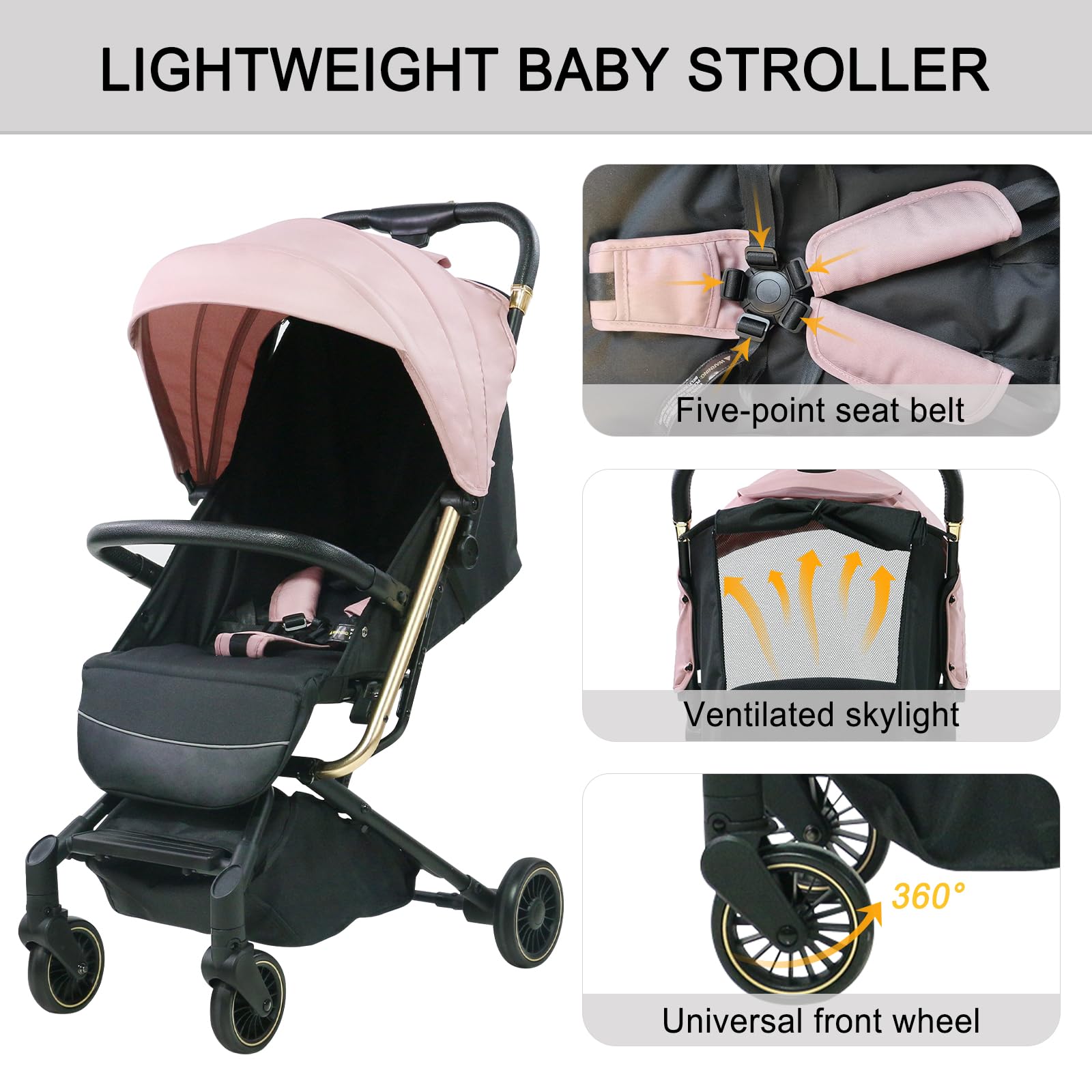 Ultra Lightweight Baby Stroller - Compact Travel Stroller for Toddlers | One-Hand Fold, Airplane Approved (Only 13lbs) | Includes Sun Canopy & Large Storage Basket | Perfect for Travel, Shopping & Daily Walks (Pink)