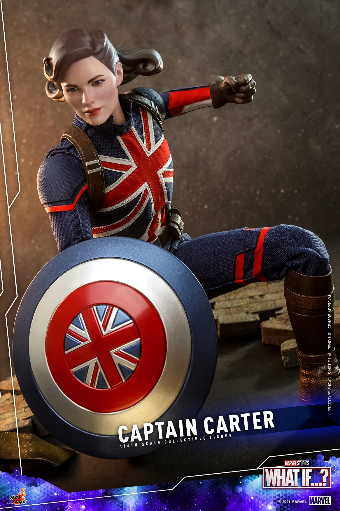 Hot Toys 1:6 Scale Captain Carter Action Figure from Marvel's What If...? Series - Collectible Blue Suit for Display & Cosplay