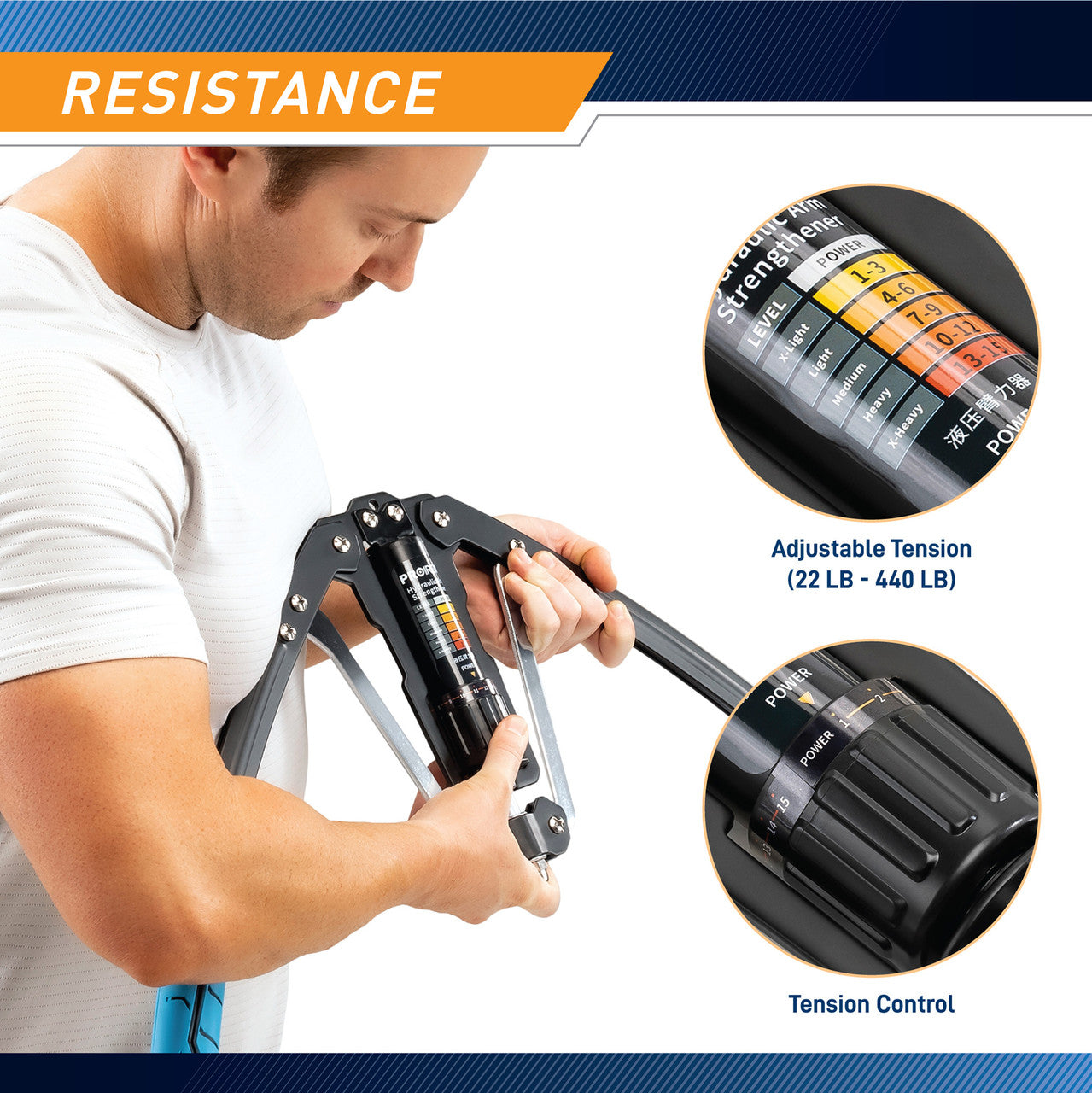 ProIron PRO BLQ02 Adjustable Hydraulic Power Twister - 10kg to 201kg (20lbs to 400lbs) Resistance for Strength Training, Arm Workouts & Home Gym Exercises | Fitness Equipment for Men & Women