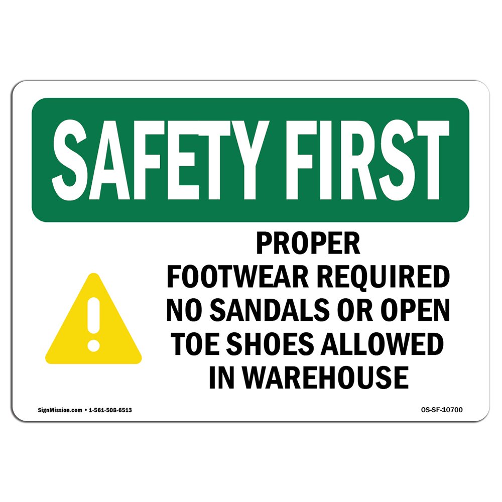 OSHA Safety Sign - Proper Footwear Required with Symbol | Durable Rigid Plastic Workplace Sign | Business, Warehouse & Construction Site Safety | Made in USA | Ideal for Factories, Workshops & Industrial Areas