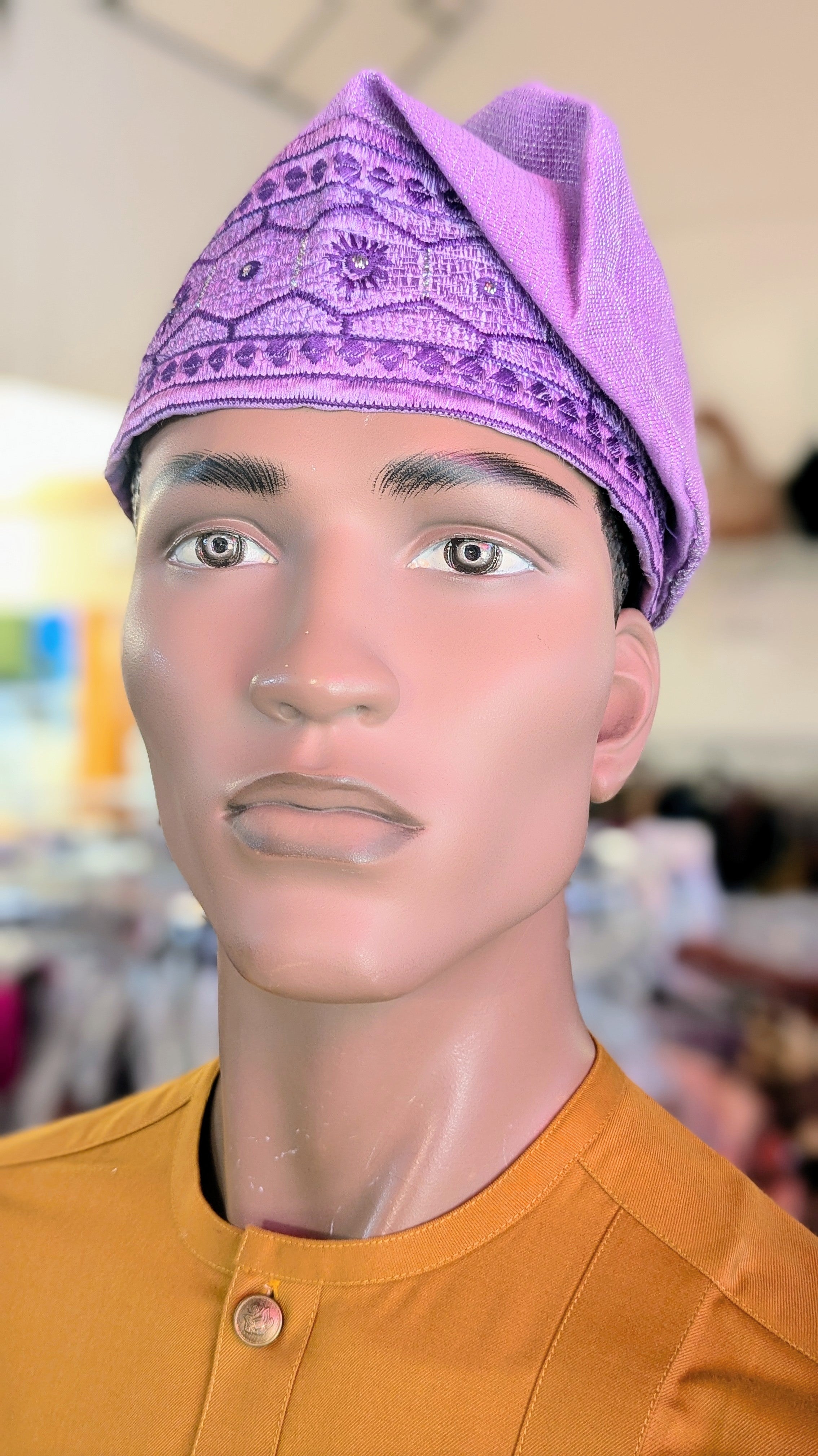 Elegant Lilac Purple African Aso Oke Hat - Traditional Kufi Cap for Men by Dupsie | Perfect for Weddings, Cultural Events & Special Occasions | DPHALP34
