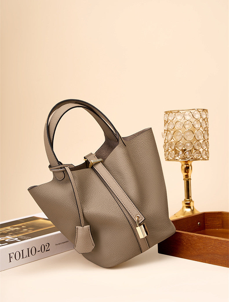Stylish Genuine Leather Bucket Bag for Women - Trendy Crossbody Shoulder Handbag - Perfect for Work, Travel & Everyday Use