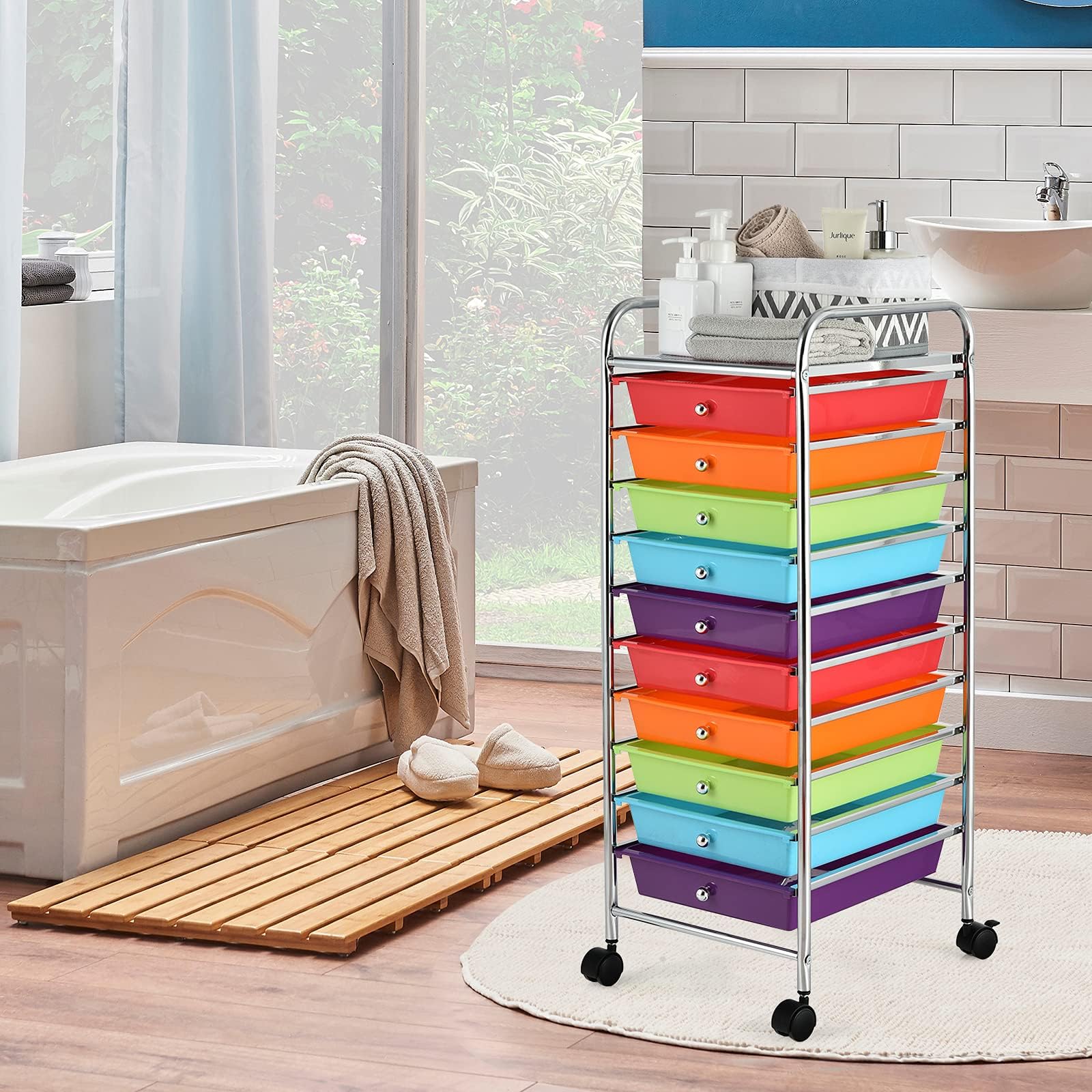 ARLIME 10-Drawer Rolling Storage Cart - Mobile Organizer with Colorful Rainbow Design for Office, School & Craft Room - Perfect for Scrapbooking Supplies, Art Materials & Stationery Organization