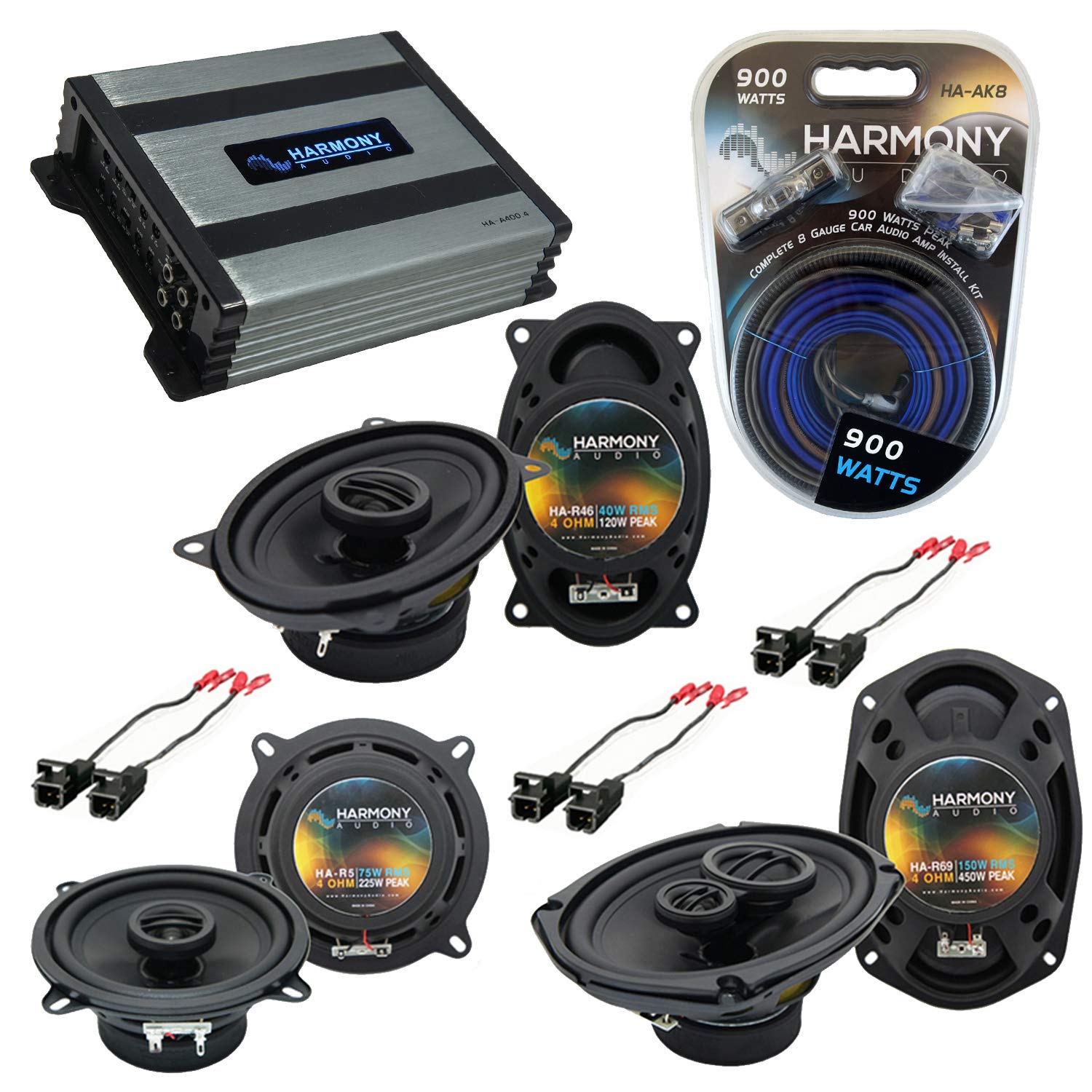 Compatible with Cadillac Coupe DeVille 90-93 OEM Speaker Replacement - Harmony Bundle Speakers & HA-A400.4 Amplifier | Premium Car Audio Upgrade for Enhanced Sound Quality
