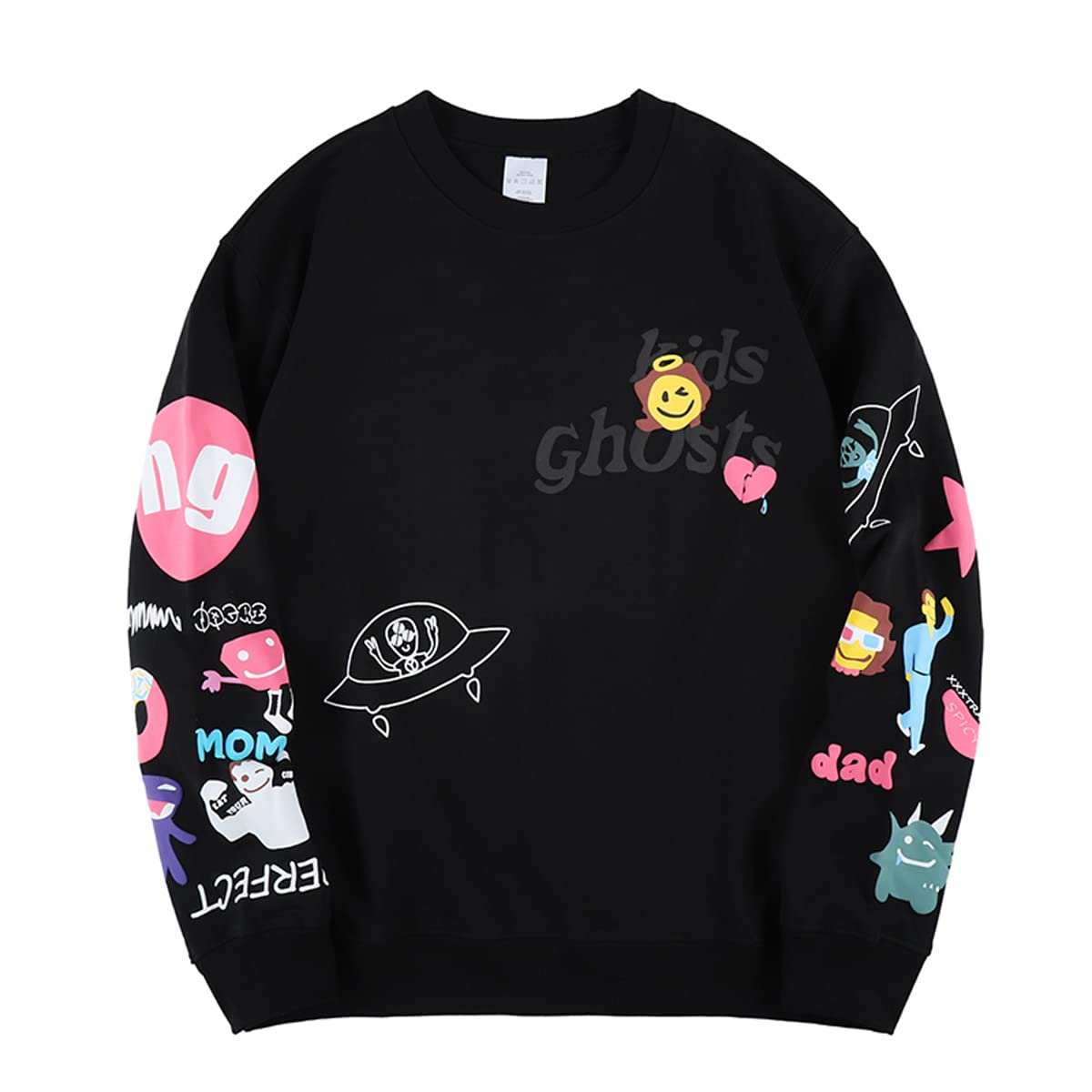 Kids See Ghosts Crewneck Sweatshirt - Men's Hip Hop Graphic Print Cotton Hoodie Sweatshirt Black | Streetwear Fashion, Urban Style, Casual Wear