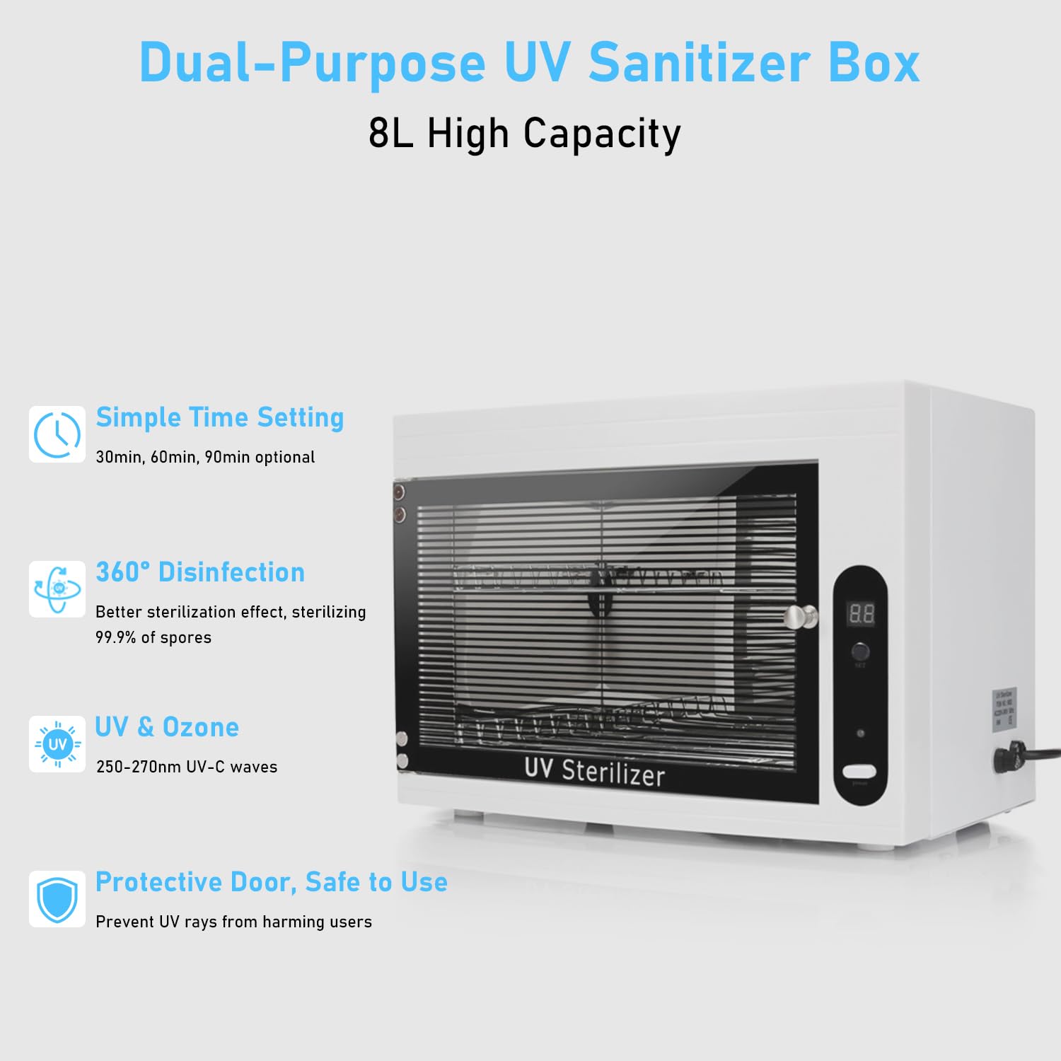 8L UV Sterilizing Cabinet for Nail Tools - Large Capacity Disinfection Machine with Timer for Manicure, Spa & Barber Equipment - Perfect for Salon, Home & Professional Use
