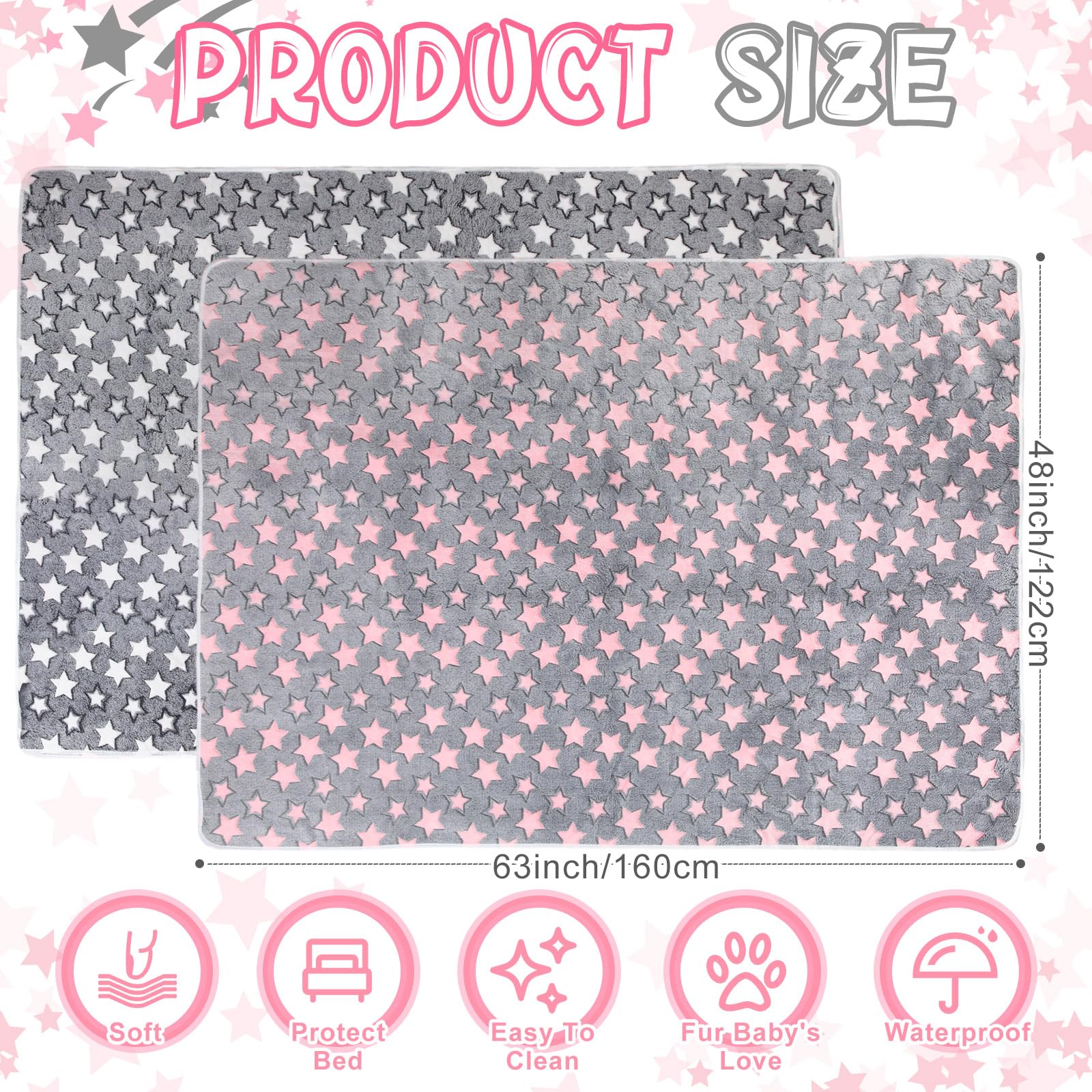 2 Pack Soft Fluffy Dog Blanket for Large Dogs - Washable Reusable Pet Blanket, Whelping & Pee Pads - 65