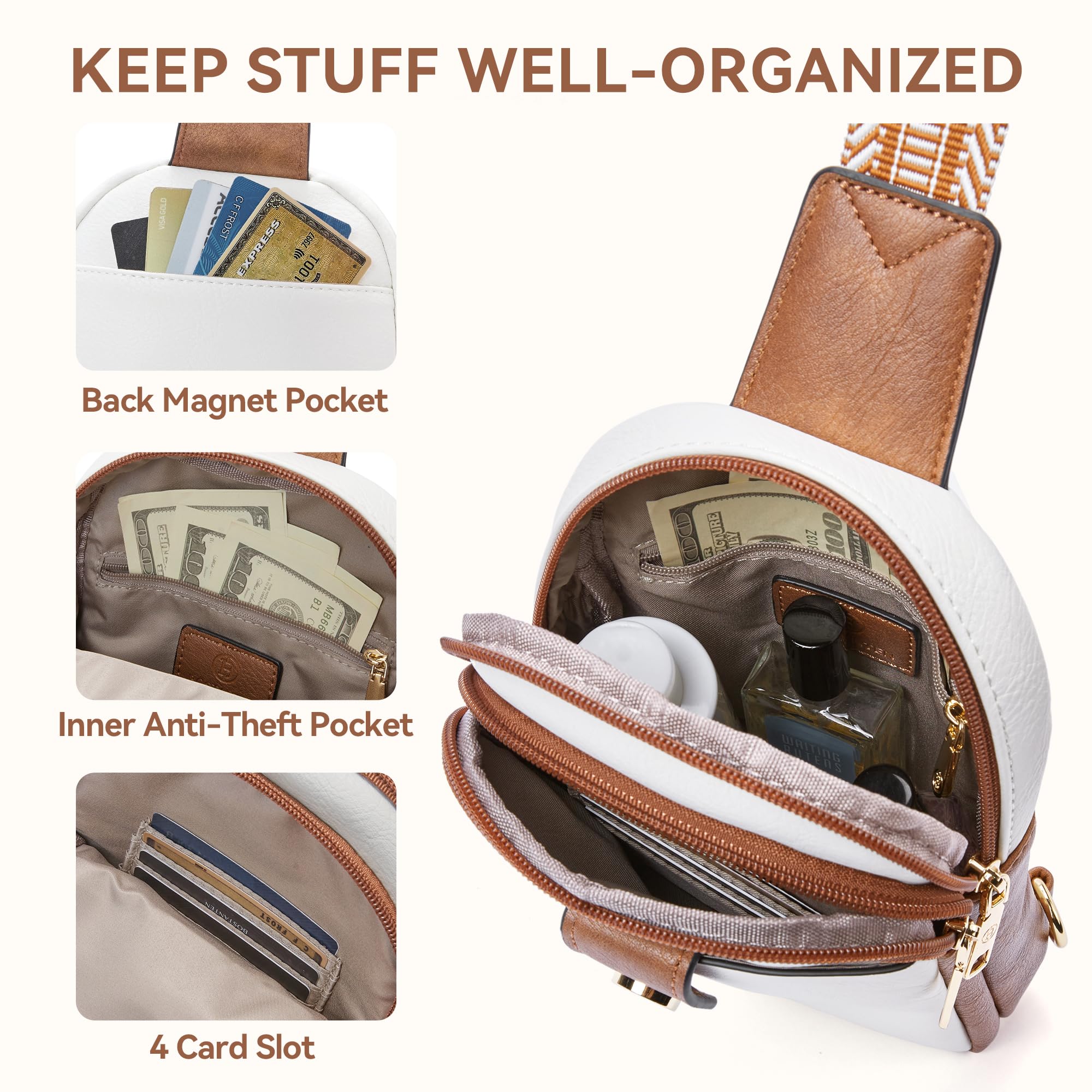 BOSTANTEN Women's Vegan Leather Crossbody Sling Bag - Large Fanny Pack Purse for Travel, Work & Everyday Use