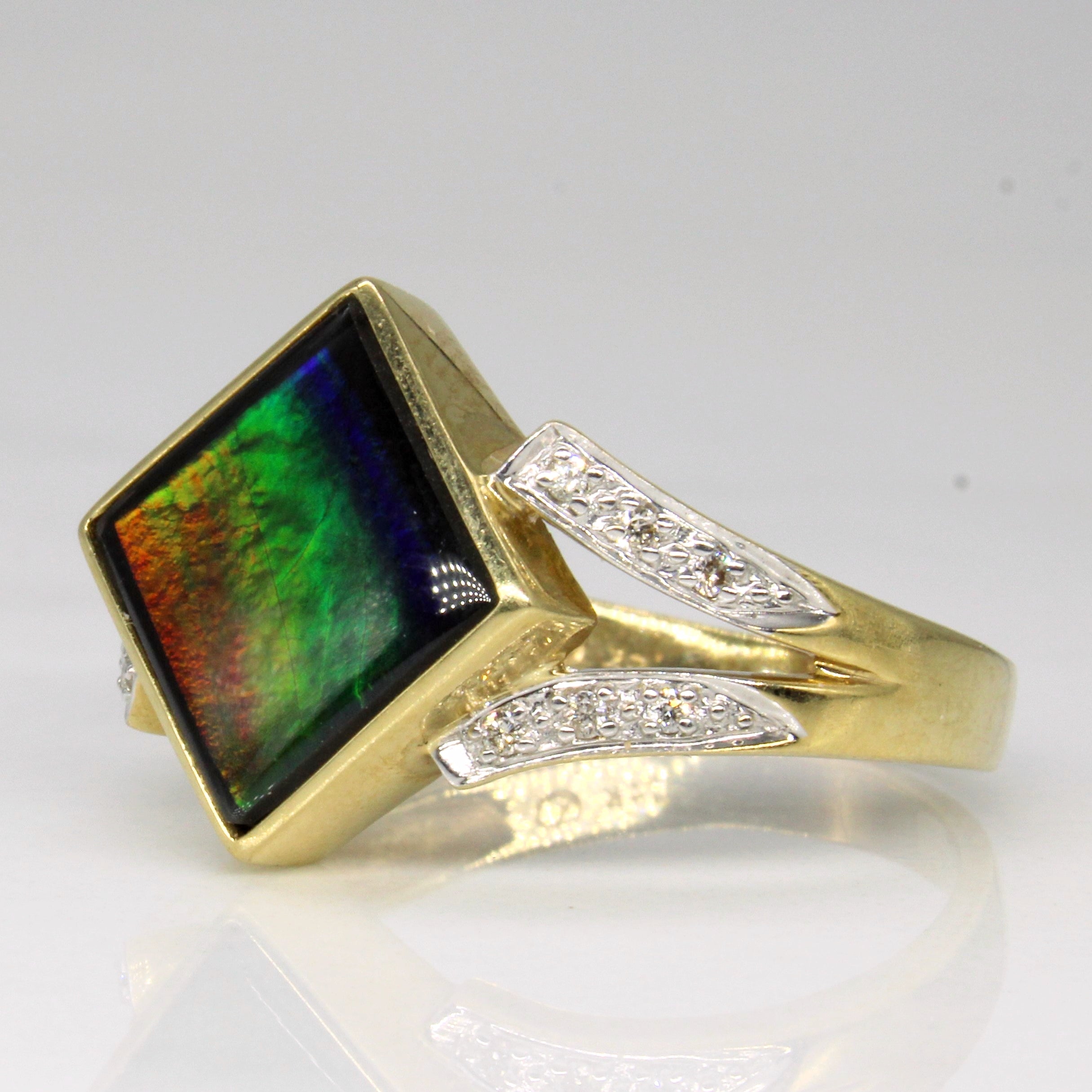 2.50ct Ammolite & Diamond Ring for Women - 0.06ctw Genuine Gemstone Jewelry - Size 9 - Elegant Gift for Anniversary, Birthday & Special Occasions
