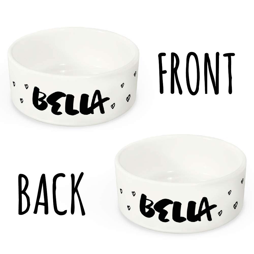 Personalized Dog Bowl with Name - Ceramic Pet Bowl for Dogs & Cats - Small & Large Sizes - Little Hearts Design - Custom Pet Food & Water Dish for Dry/Wet Food - Perfect Gift for Pet Owners - Ideal for Home, Travel & Outdoor Use