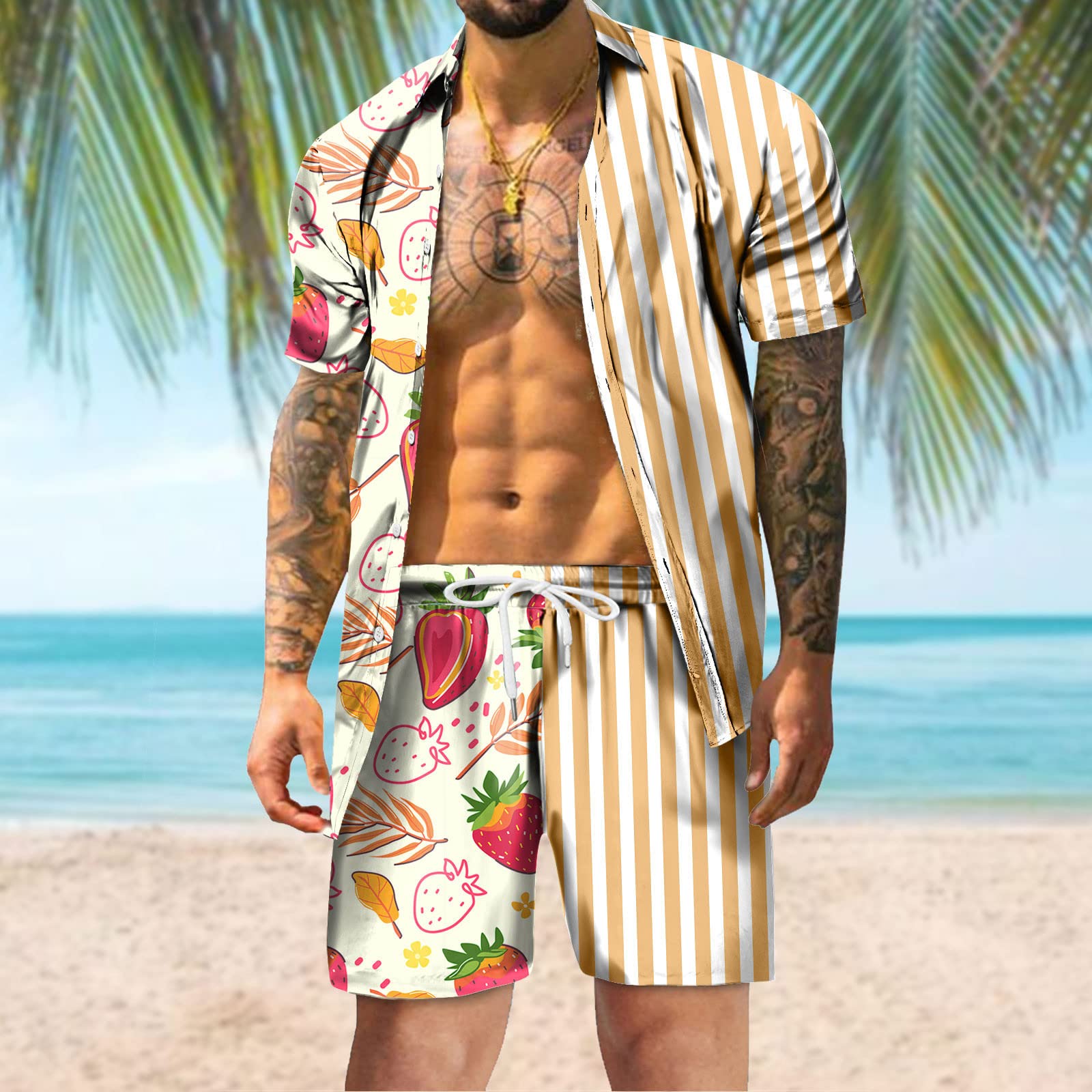 Men's 2-Piece Summer Tracksuit Set - Classic Fit 3D Print Bowling Shirts & Shorts | Retro Workout Outfits for Casual Wear, Gym, and Date Nights