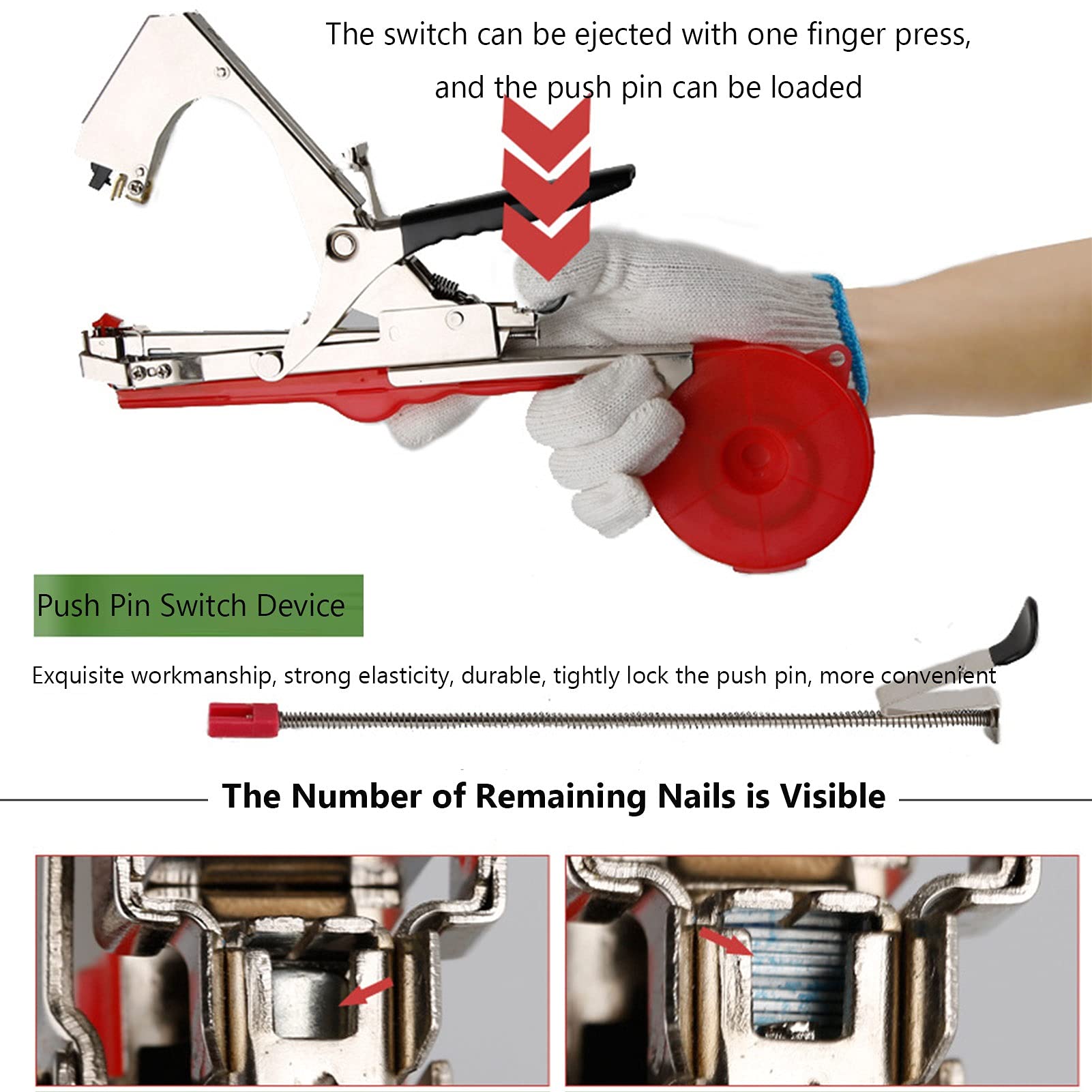 **Plant Tying Tape Machine with 1 Box Nails & 3 Rolls Tape – Garden Tool for Strapping Vegetables, Cucumbers, Tomatoes – Perfect for Home Gardening and Greenhouses**