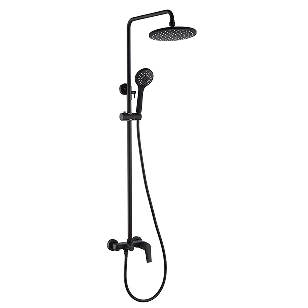 ZCYXQR Black Shower System Set - 8 Inch Round Rainfall Shower Head & 3-Spray Handheld Shower Combo - Modern Bathroom Fixture for Spa-Like Experience - Perfect for Master Bath, Guest Bath & Luxury Home Renovation