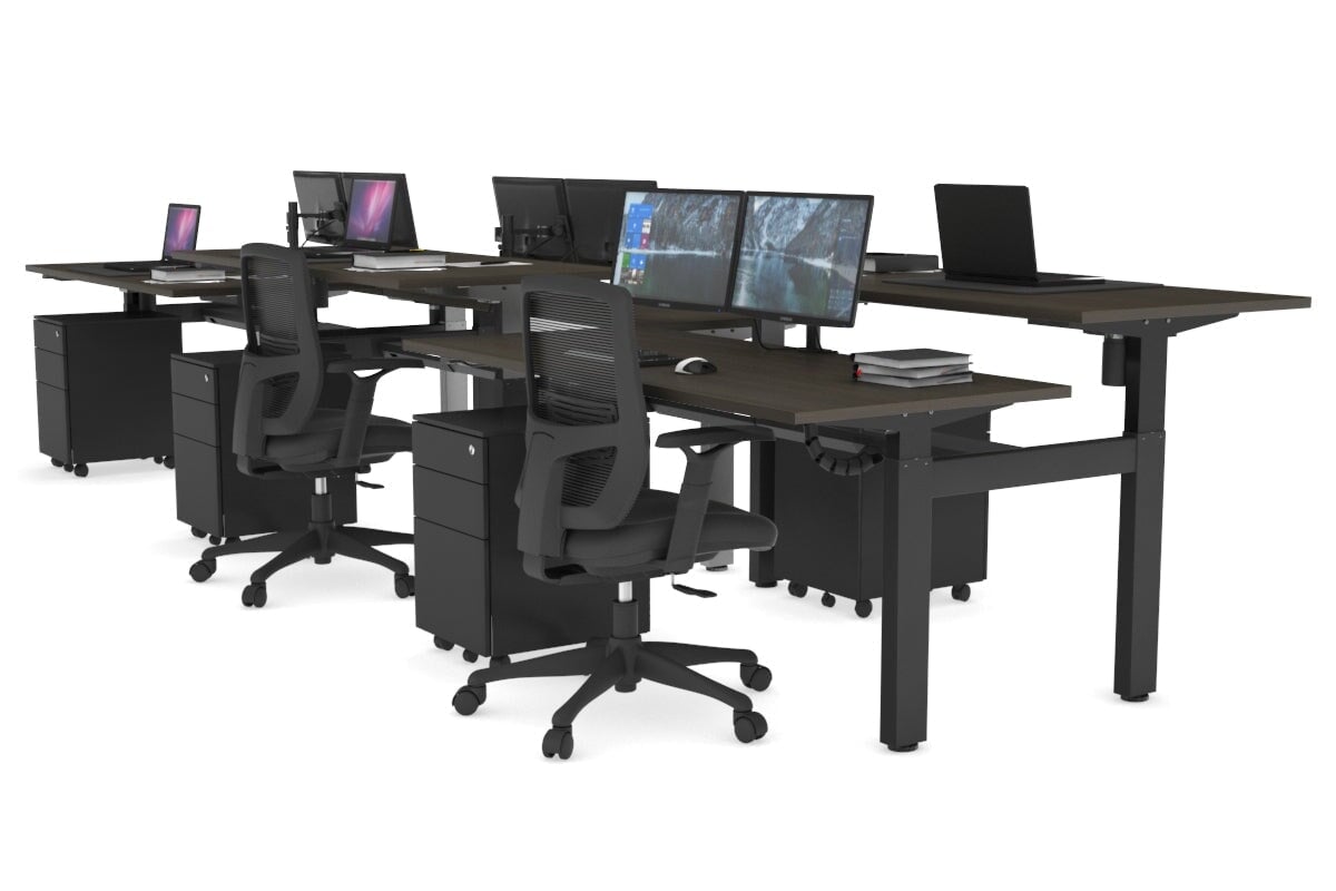 Adjustable 6-Person H Bench Workstation with Black Frame [1400L x 700W] - Perfect for Office, Conference Room, or Collaborative Workspace