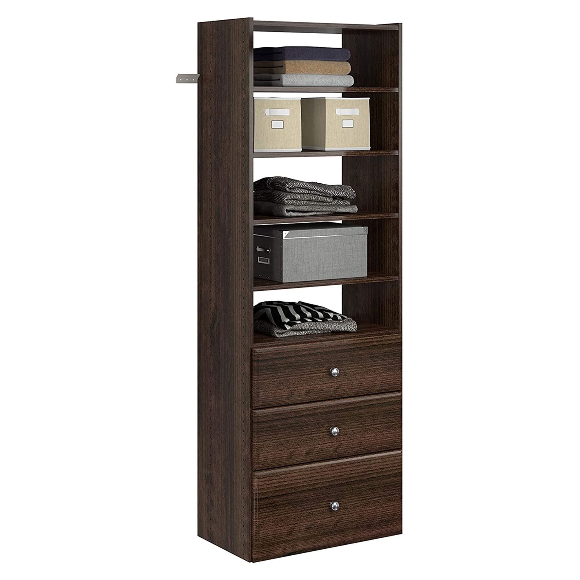 Premium Wall Mounted Closet Organizer System - PH40-TR Space Saving Tower Wardrobe with Shelves & Drawers for Bedroom Storage (Truffle Brown) | Perfect for Small Spaces, Apartment Closets & Home Organization