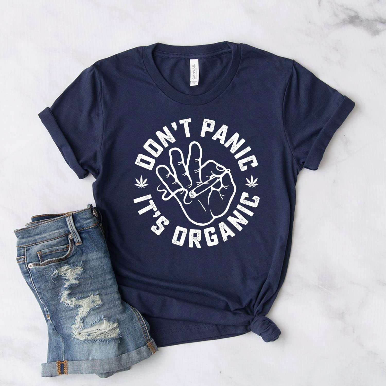 Organic Cannabis T-Shirt - Don’t Panic It’s Organic Unisex Weed Shirt - Soft Cotton 420 Apparel - Botanical Pot Plant Design for Stoner Lifestyle & Festivals