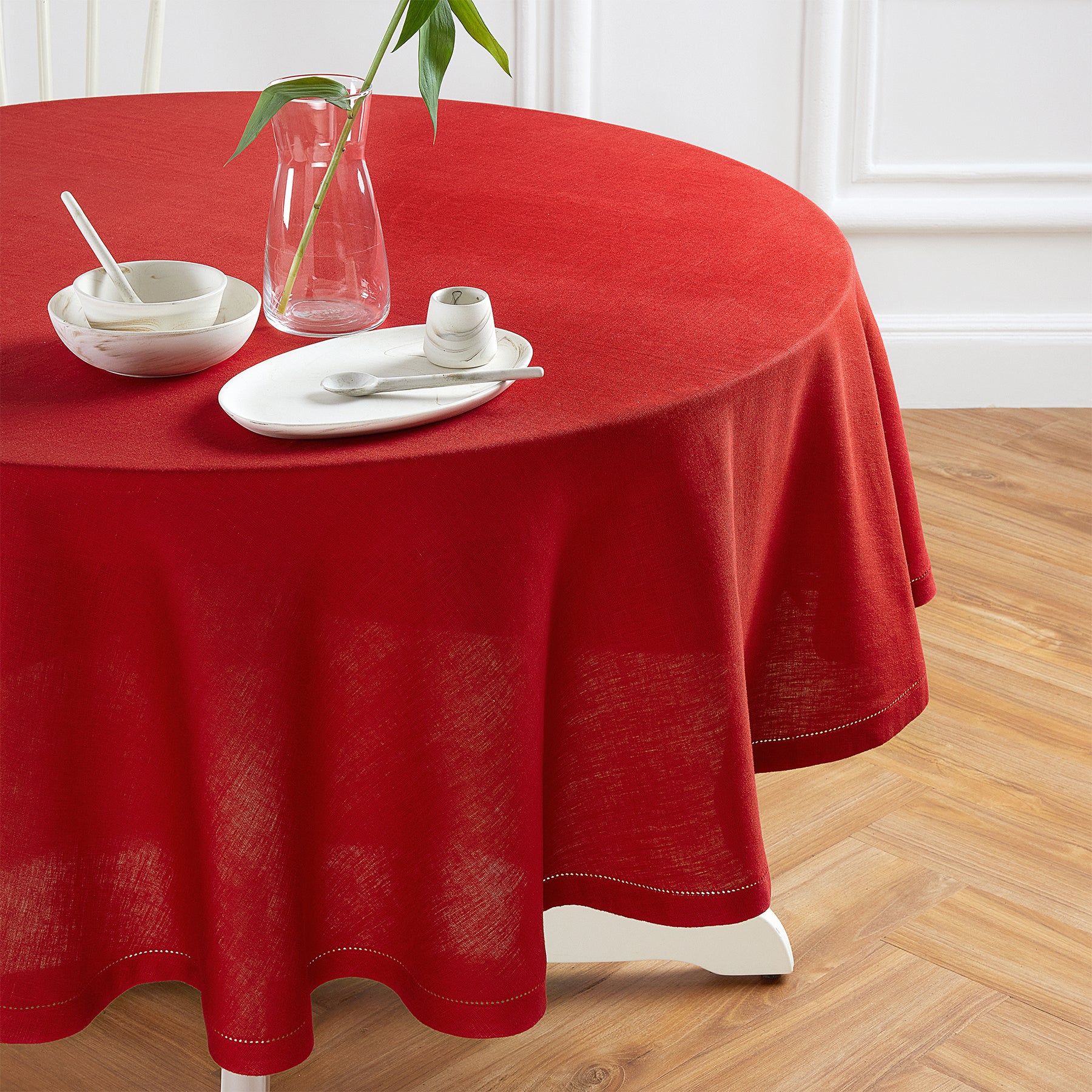 Sonoma Hemstitch Round Tablecloth - 60 Inch White Linen Table Cover for Dining, Parties & Special Events | Elegant & Durable Home Decor