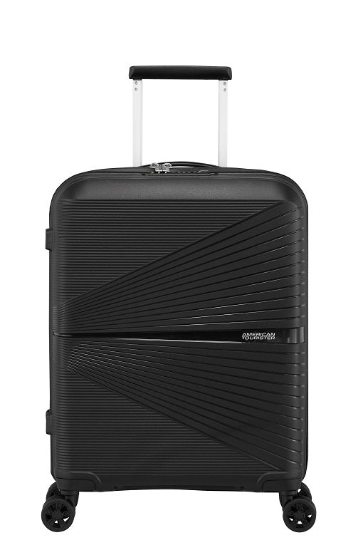 American Tourister Airconic 55cm 4-Wheel Carry-On Hard Shell Luggage - Black | Perfect for Business Travel & Weekend Getaways