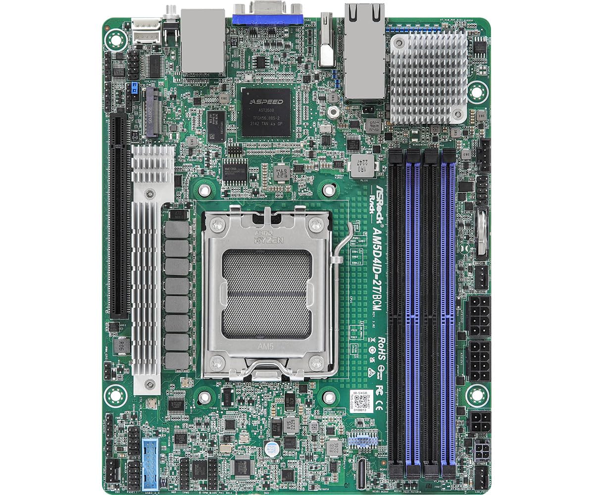 ASRock Rack AM5 Mini-ITX Server Motherboard - AMD Ryzen 7000, Dual 10G LAN for Compact Data Centers