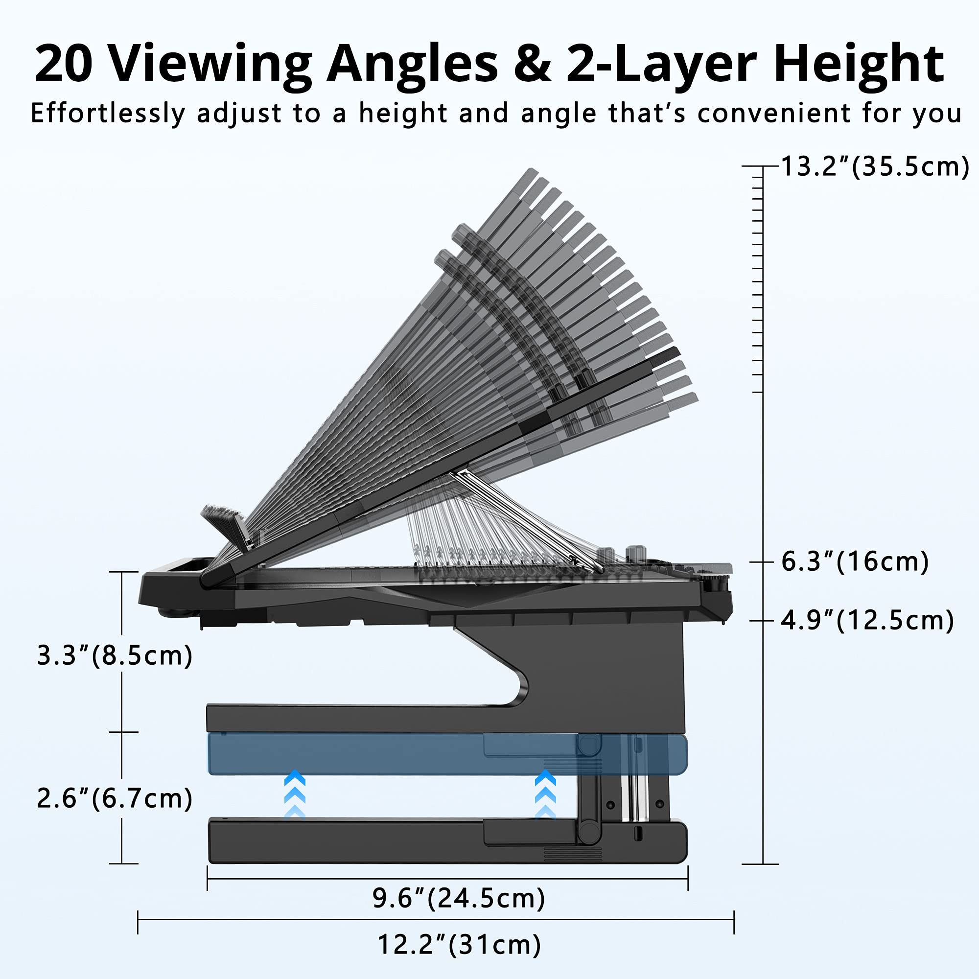AboveTEK Adjustable Laptop Stand with 360° Rotating Base - 20 Angle Positions, Dual-Layer Design, Built-in Storage & Phone Holder - Portable Ergonomic Riser for 10-17 Inch Laptops (Black) - Perfect for Home Office, Gaming & Travel Workspaces