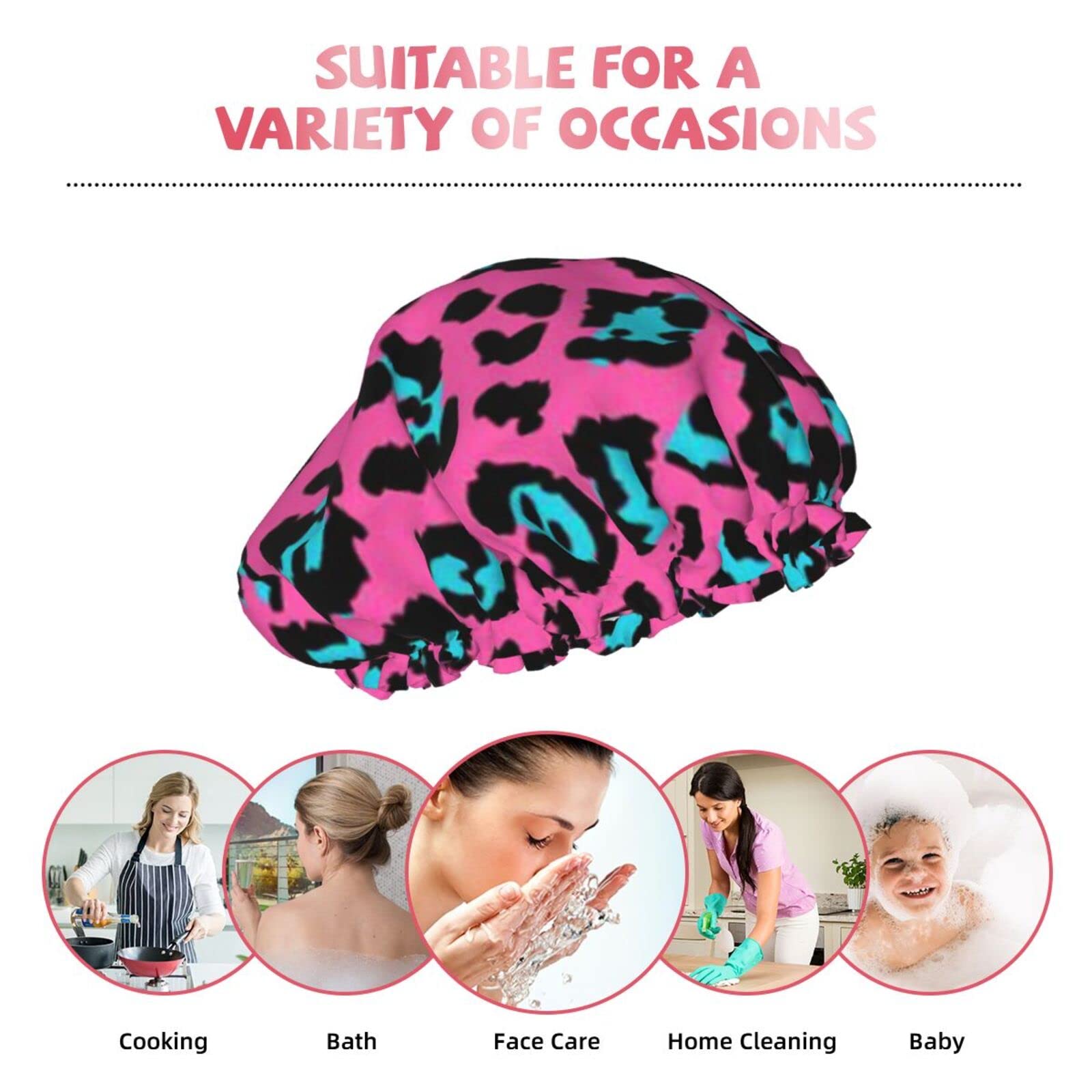 Waterproof Turquoise Leopard Print Shower Cap for Women - Reusable Bath Hair Cover for Shower, Swimming & Spa - Cute & Functional Bath Accessory
