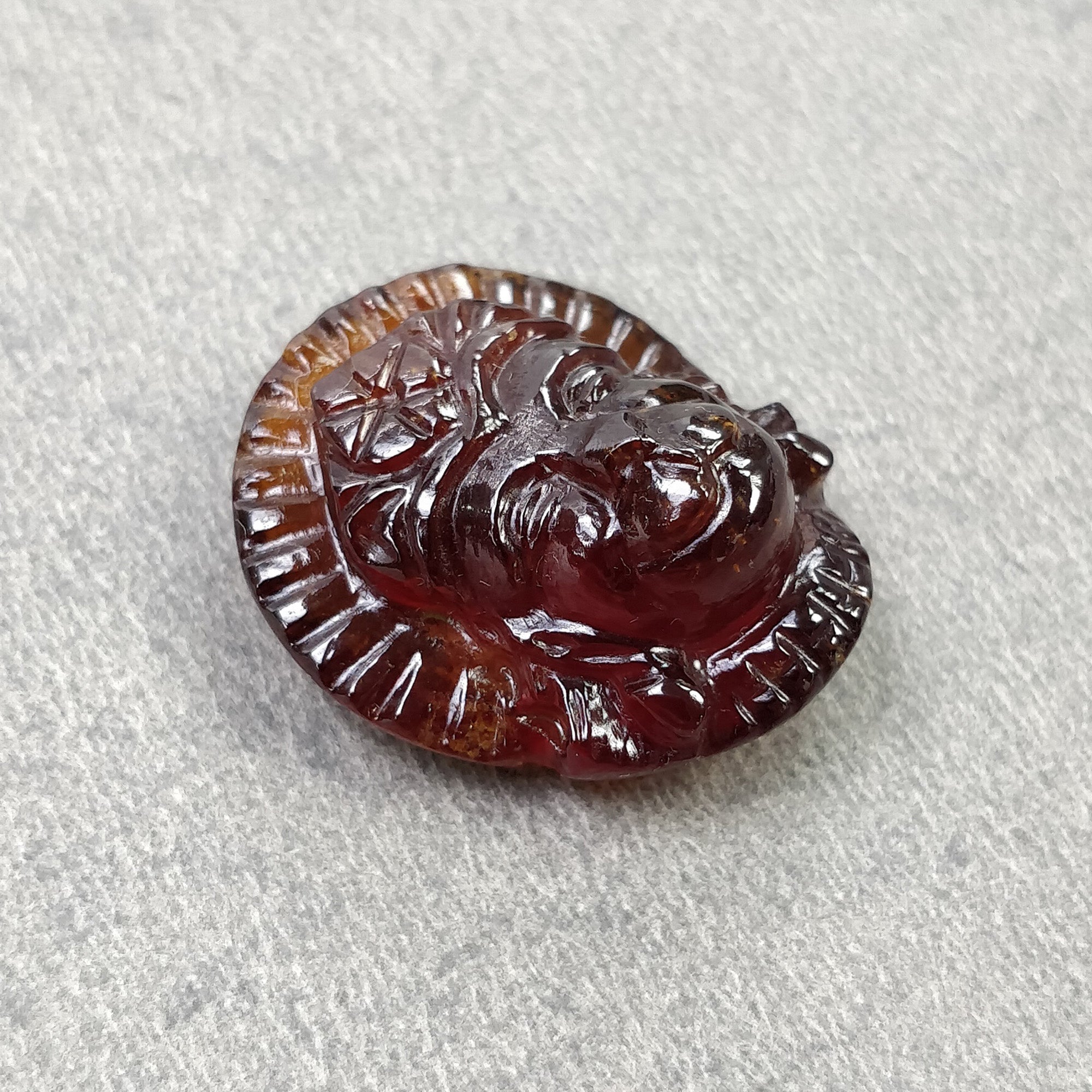 Natural Hessonite Garnet Gemstone Carving - 39.60cts Untreated Hand Carved Lord Hanuman 24x20mm (Video Included) | Spiritual Jewelry, Meditation Aid & Unique Gift for Gem Collectors