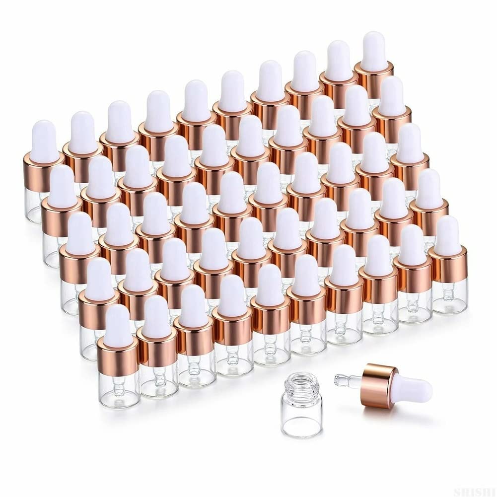 20 Pcs Mini Dropper Bottles 1ml 2ml 3ml 5ml - Essential Oil Aromatherapy Bottles with Rose Gold Cap, Reagent Pipettes for DIY Blends, Travel & Gift Packaging (5ML, Color A)